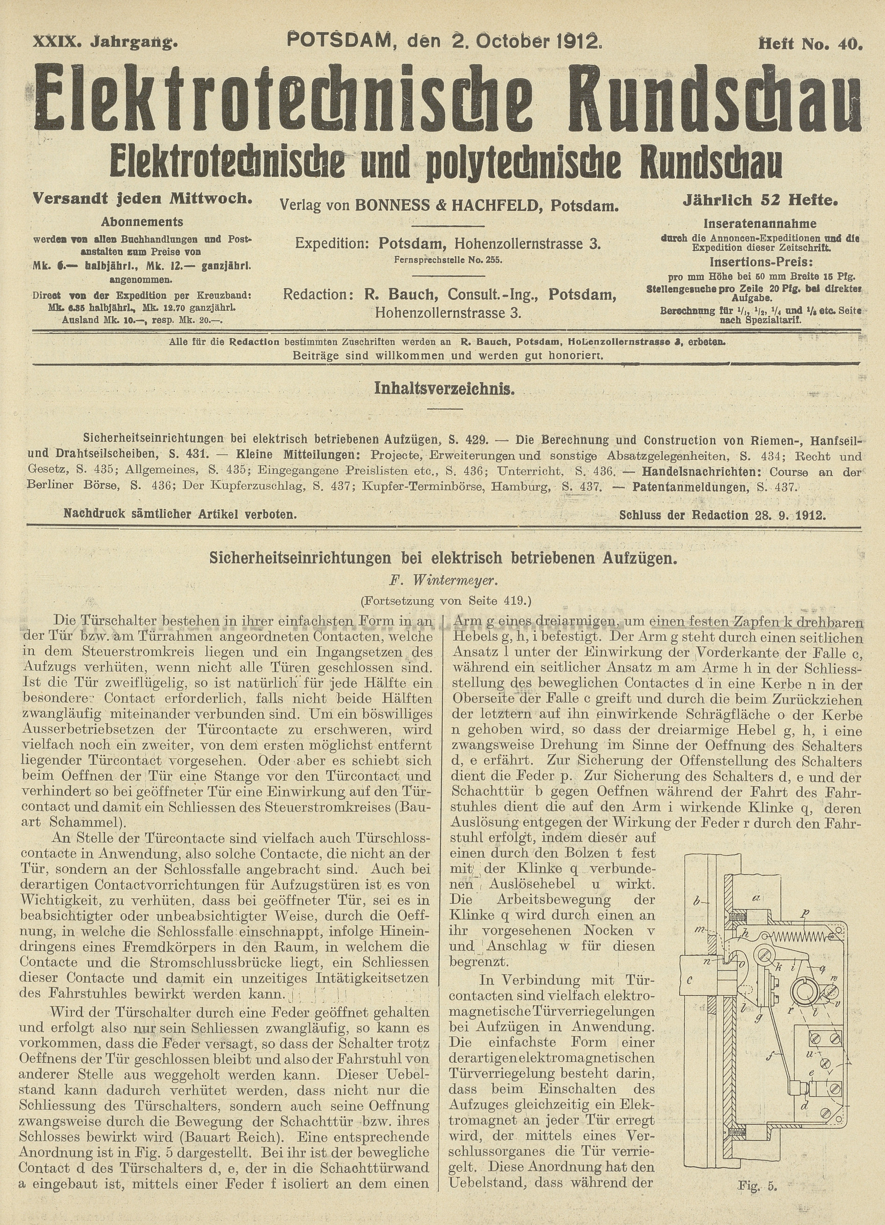 Elektrotechnische Rundschau : Elektrotechnische und polytechnische Rundschau, XXIX. Jahrgang, Heft No. 40