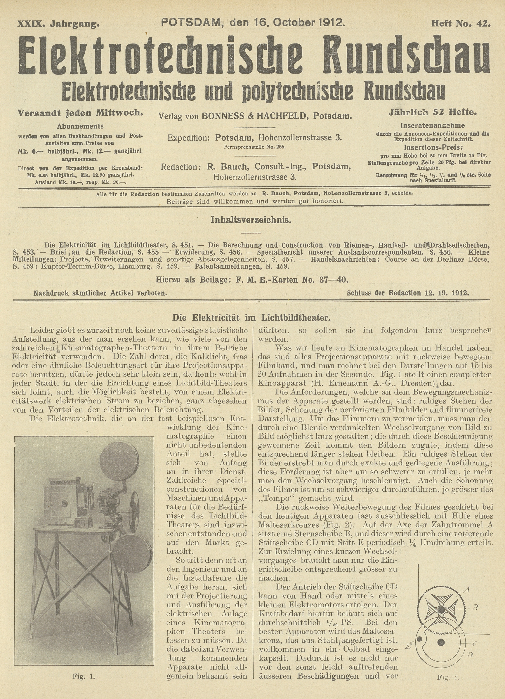 Elektrotechnische Rundschau : Elektrotechnische und polytechnische Rundschau, XXIX. Jahrgang, Heft No. 42