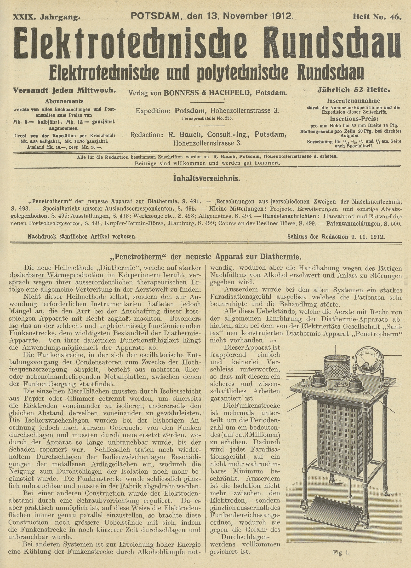 Elektrotechnische Rundschau : Elektrotechnische und polytechnische Rundschau, XXIX. Jahrgang, Heft No. 46