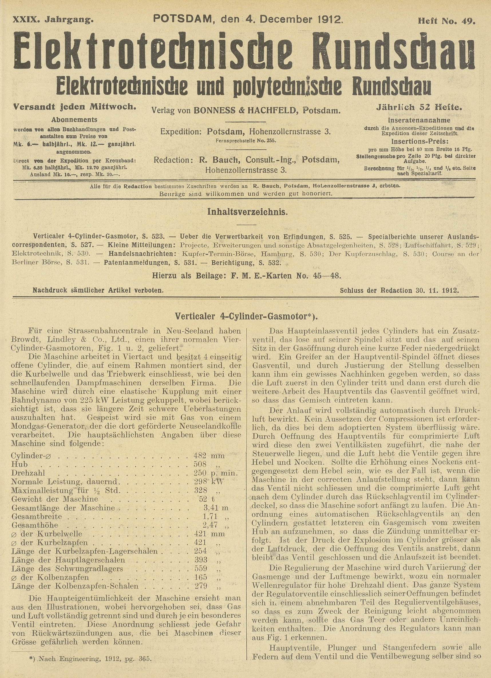 Elektrotechnische Rundschau : Elektrotechnische und polytechnische Rundschau, XXIX. Jahrgang, Heft No. 49