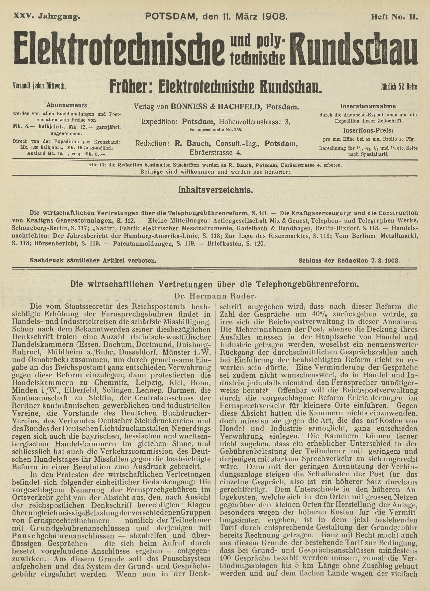 Elektrotechnische und polytechnische Rundschau, XXV. Jahrgang, Heft No. 11