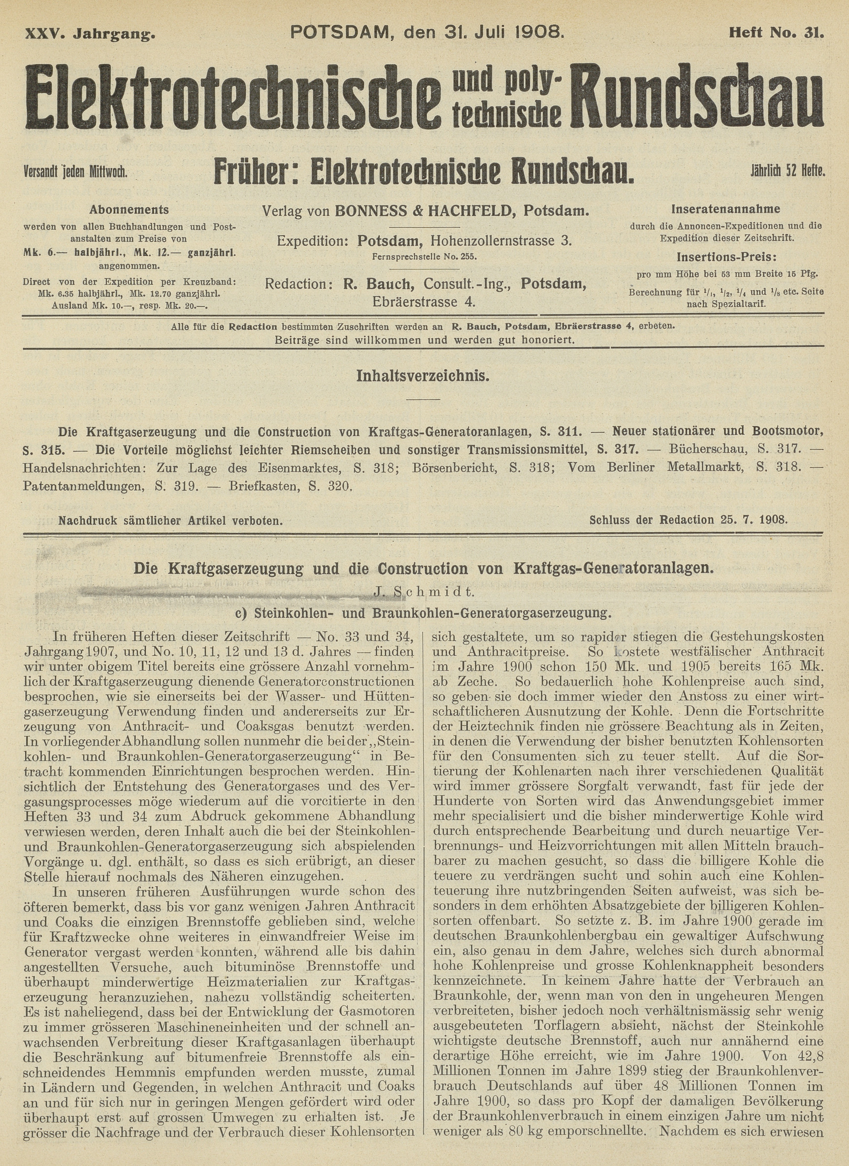 Elektrotechnische und polytechnische Rundschau, XXV. Jahrgang, Heft No. 31