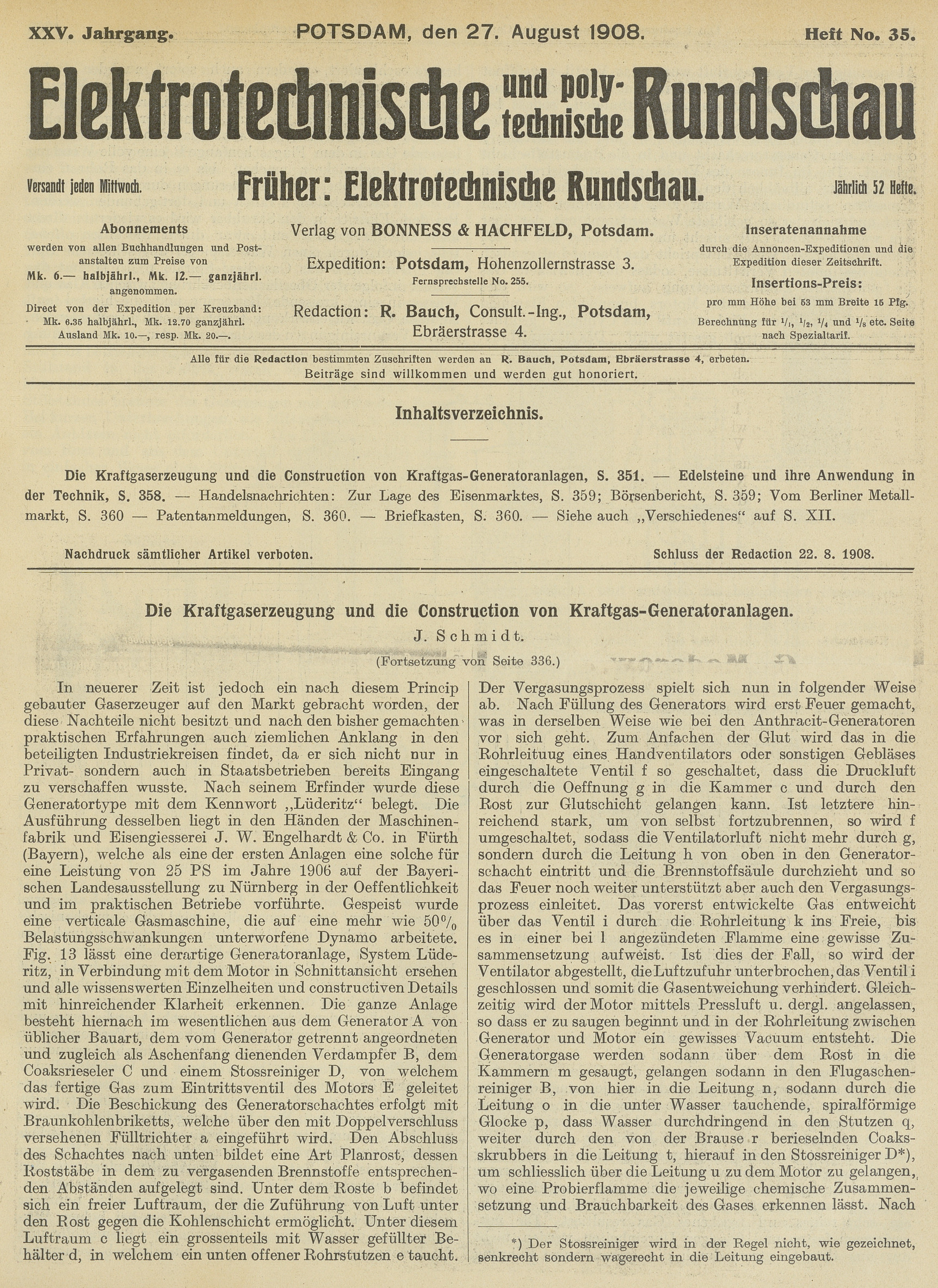 Elektrotechnische und polytechnische Rundschau, XXV. Jahrgang, Heft No. 35