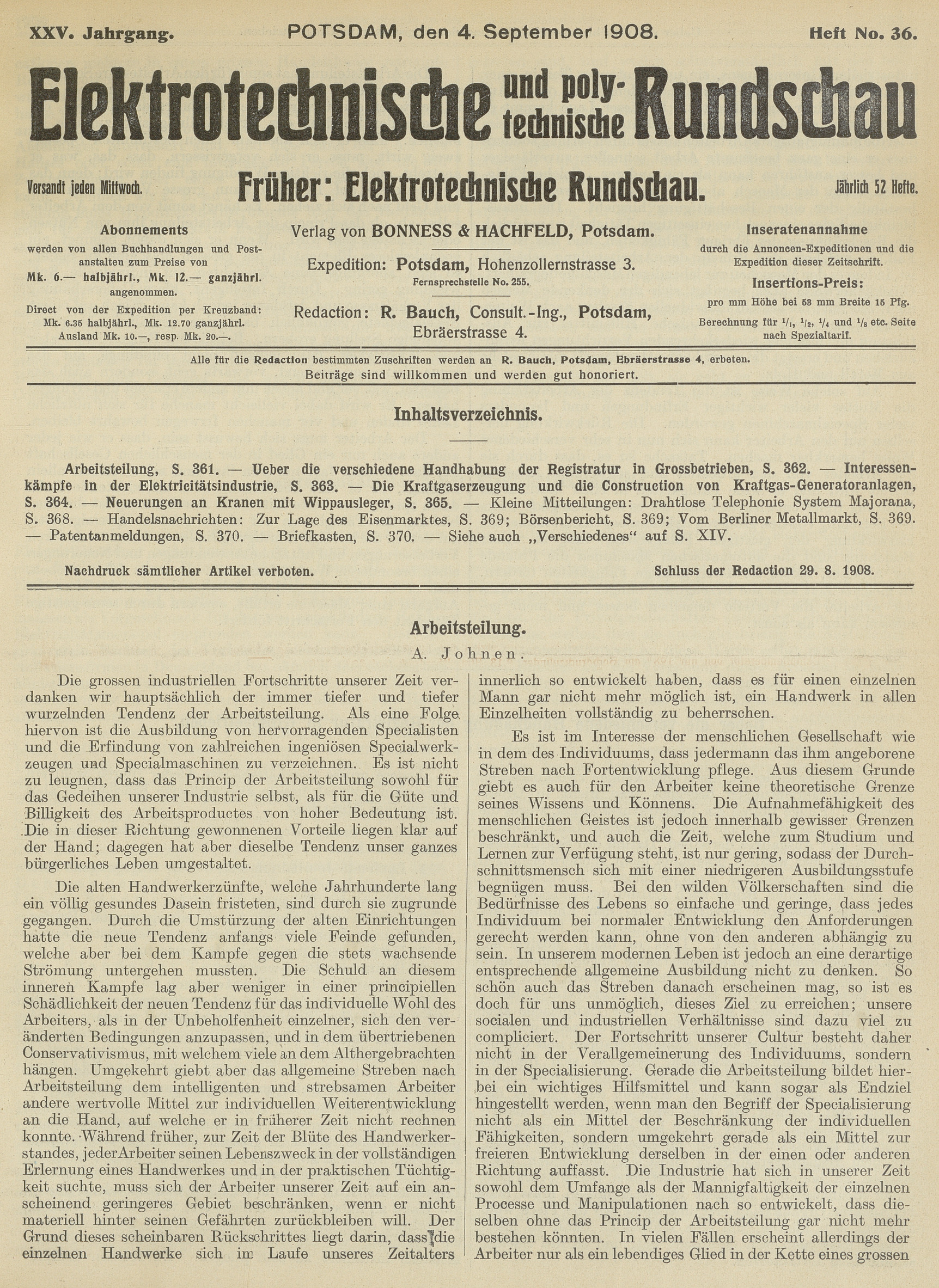 Elektrotechnische und polytechnische Rundschau, XXV. Jahrgang, Heft No. 36