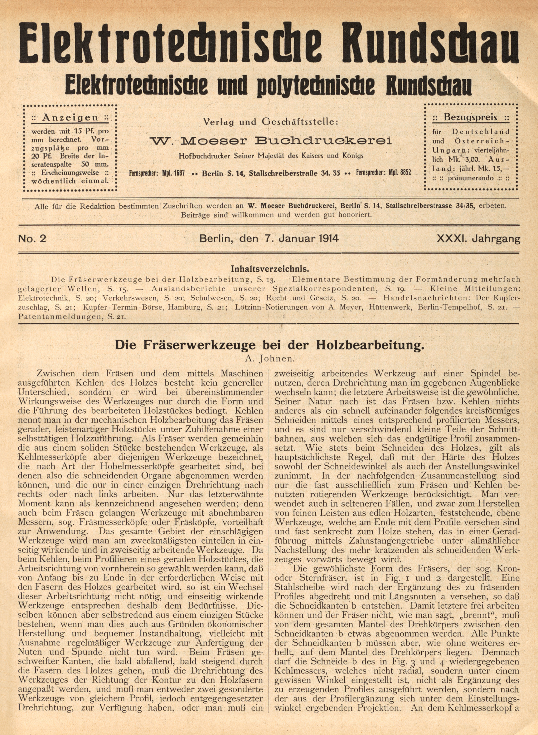 Elektrotechnische Rundschau : Elektrotechnische und polytechnische Rundschau, No. 2, XXXI. Jahrgang