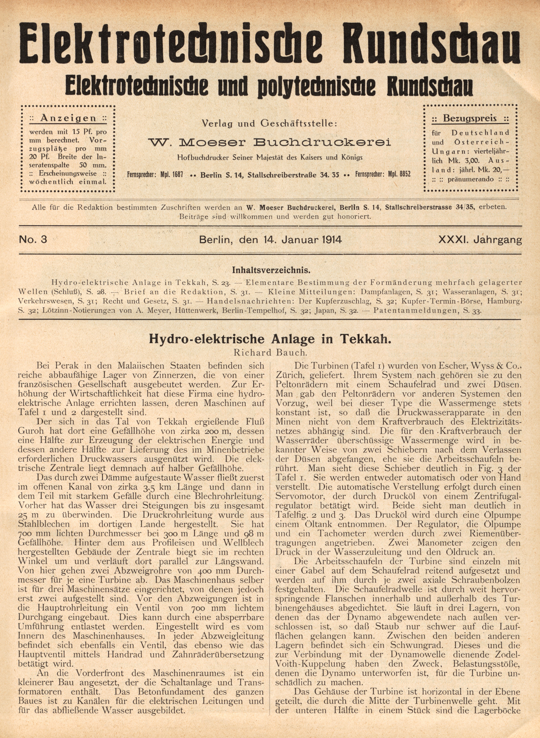 Elektrotechnische Rundschau : Elektrotechnische und polytechnische Rundschau, No. 3, XXXI. Jahrgang