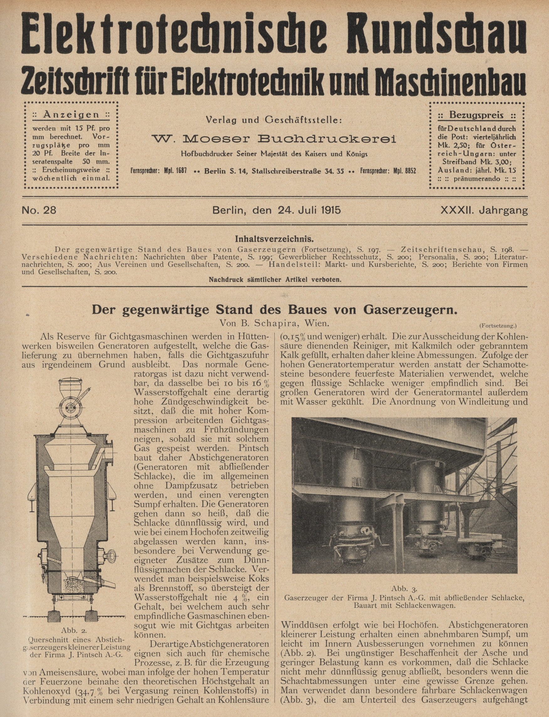 Elektrotechnische Rundschau : Zeitschrift für Elektrotechnik und Maschinenbau + Polytechnische Rundschau, No. 28, XXXII. Jahrgang