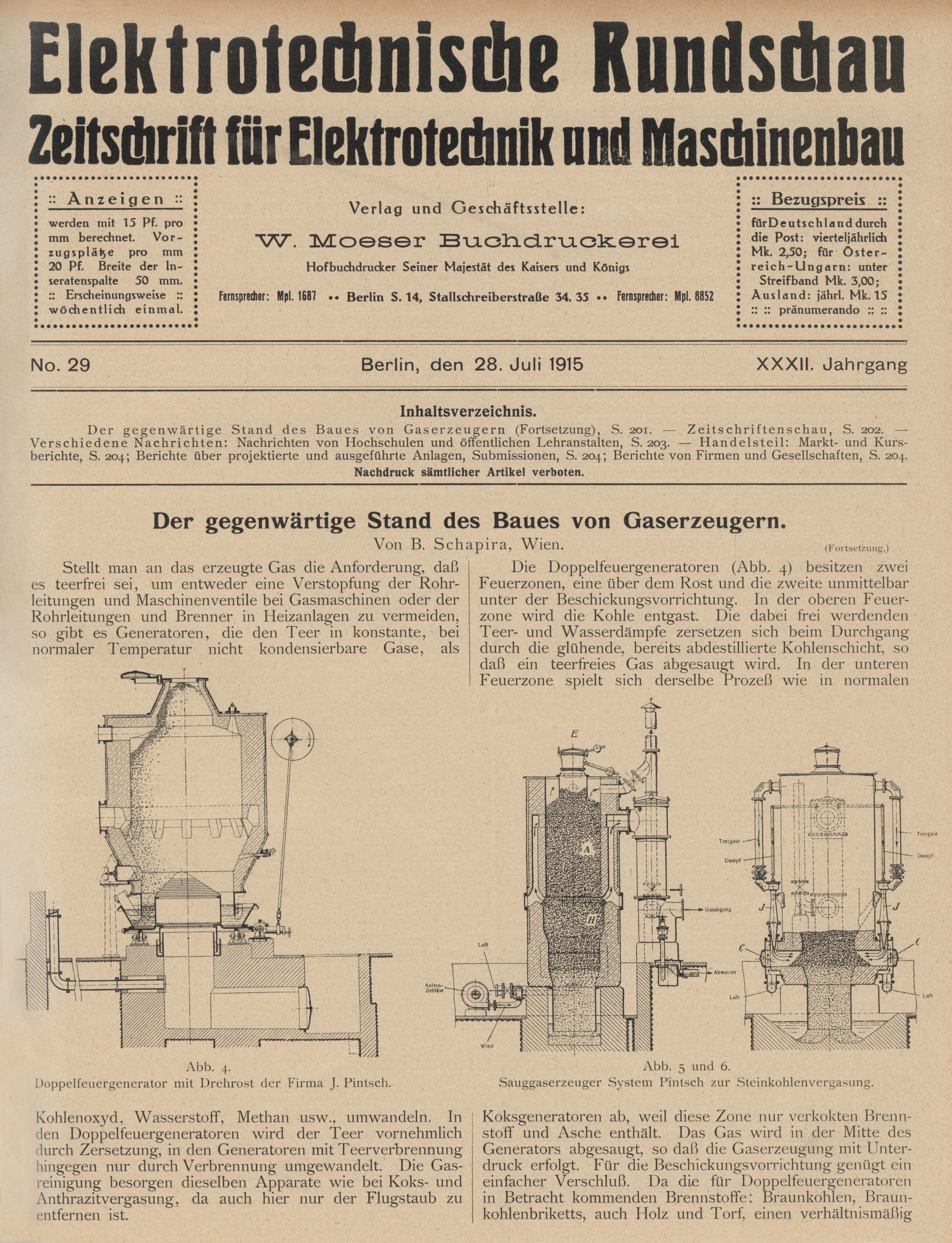 Elektrotechnische Rundschau : Zeitschrift für Elektrotechnik und Maschinenbau + Polytechnische Rundschau, No. 29, XXXII. Jahrgang