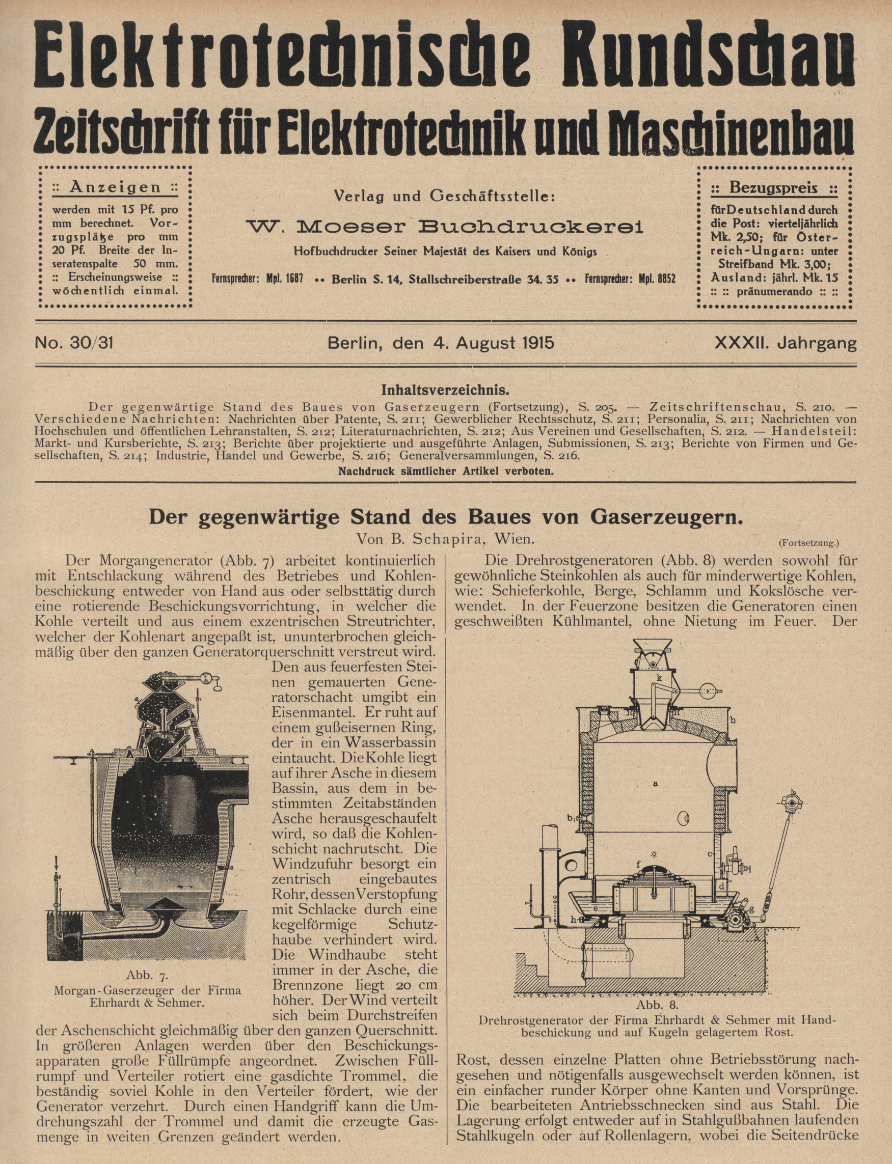 Elektrotechnische Rundschau : Zeitschrift für Elektrotechnik und Maschinenbau + Polytechnische Rundschau, No. 30/31, XXXII. Jahrgang