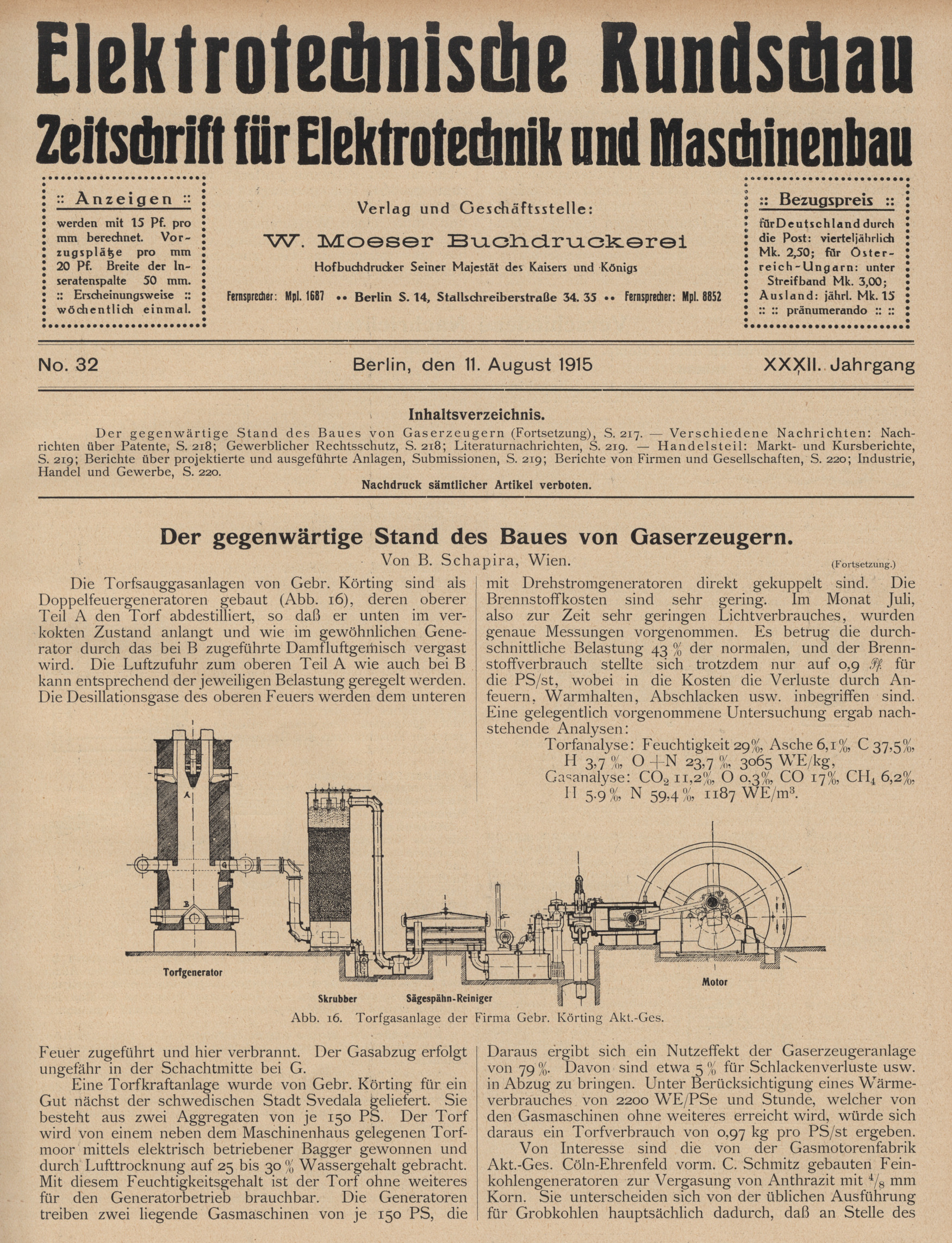 Elektrotechnische Rundschau : Zeitschrift für Elektrotechnik und Maschinenbau + Polytechnische Rundschau, No. 32, XXXII. Jahrgang