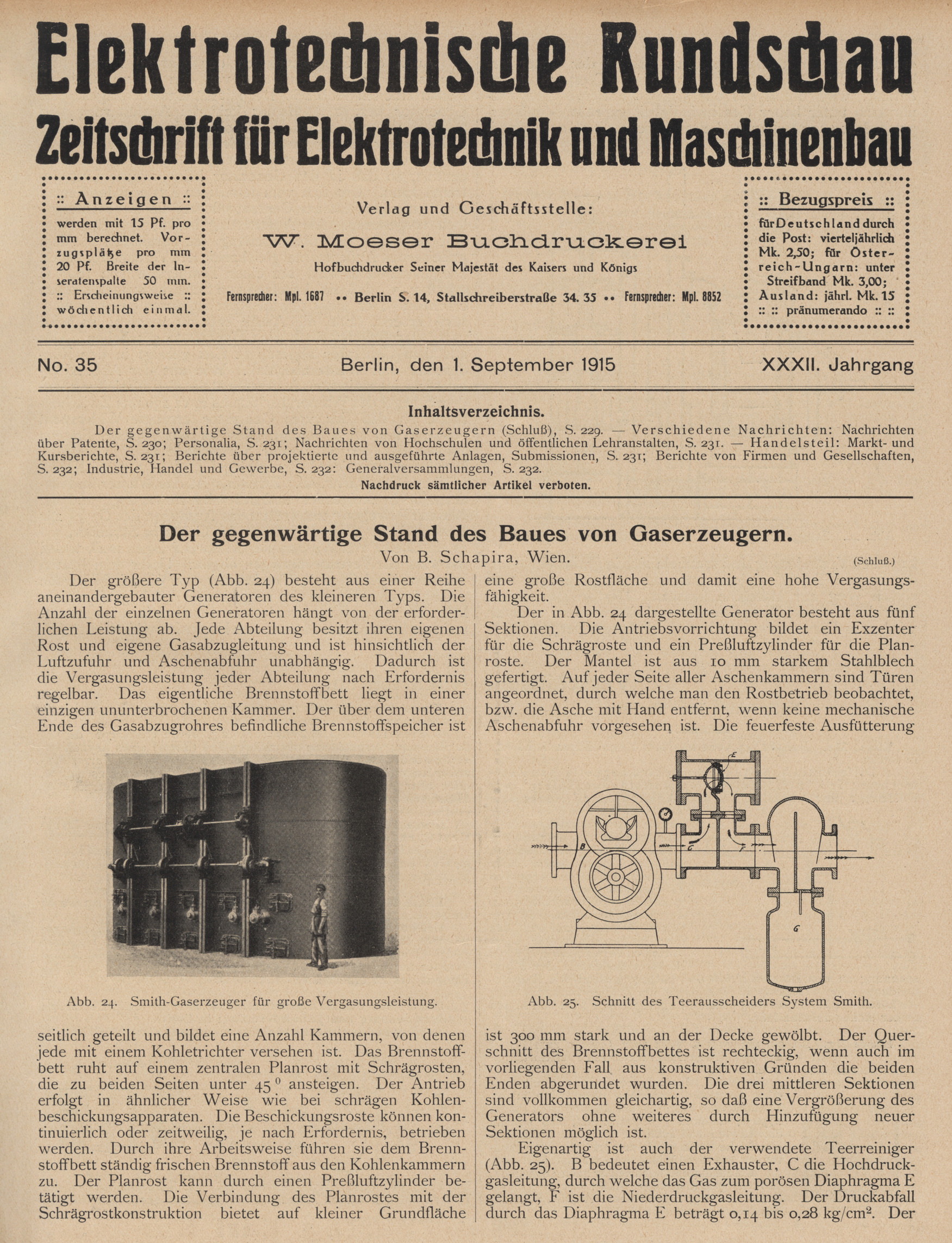 Elektrotechnische Rundschau : Zeitschrift für Elektrotechnik und Maschinenbau + Polytechnische Rundschau, No. 35, XXXII. Jahrgang