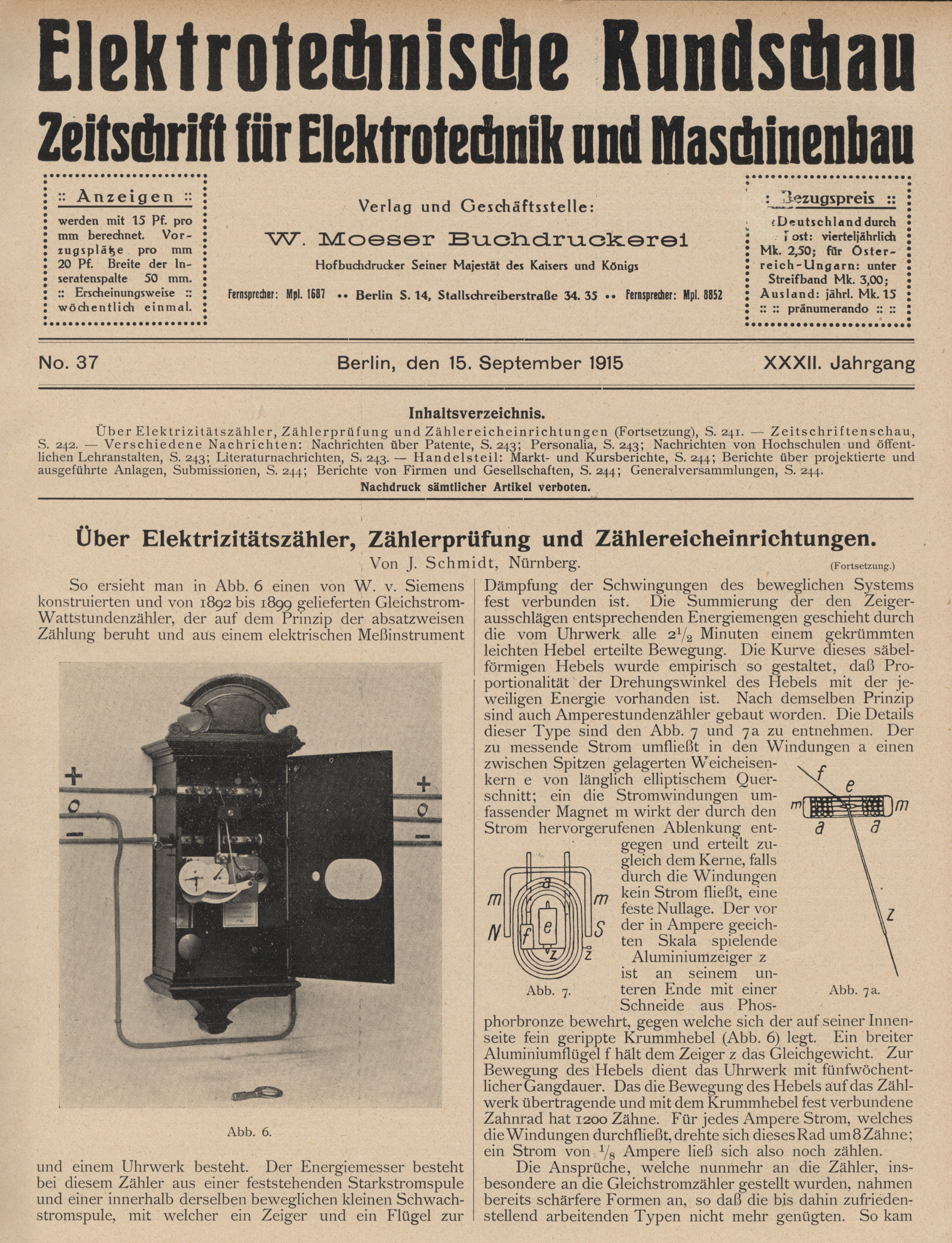 Elektrotechnische Rundschau : Zeitschrift für Elektrotechnik und Maschinenbau + Polytechnische Rundschau, No. 37, XXXII. Jahrgang
