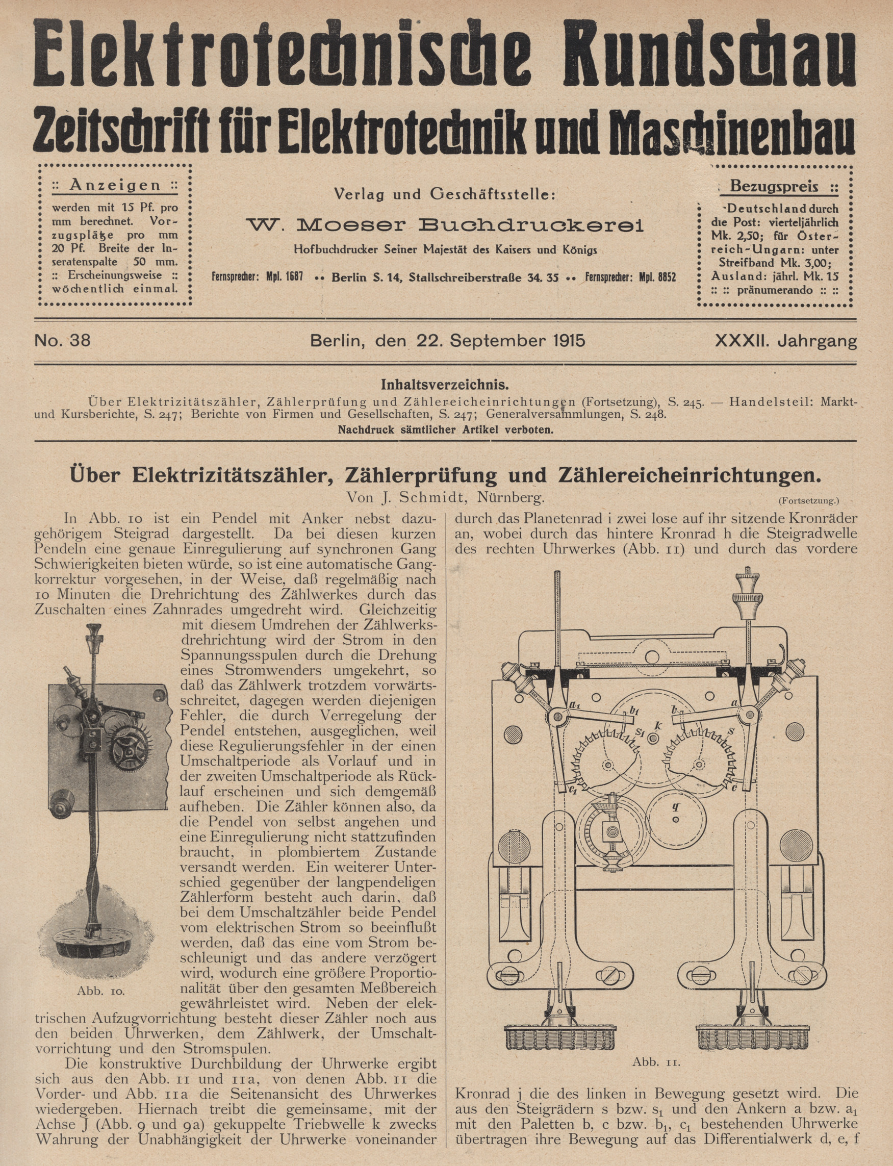 Elektrotechnische Rundschau : Zeitschrift für Elektrotechnik und Maschinenbau + Polytechnische Rundschau, No. 38, XXXII. Jahrgang