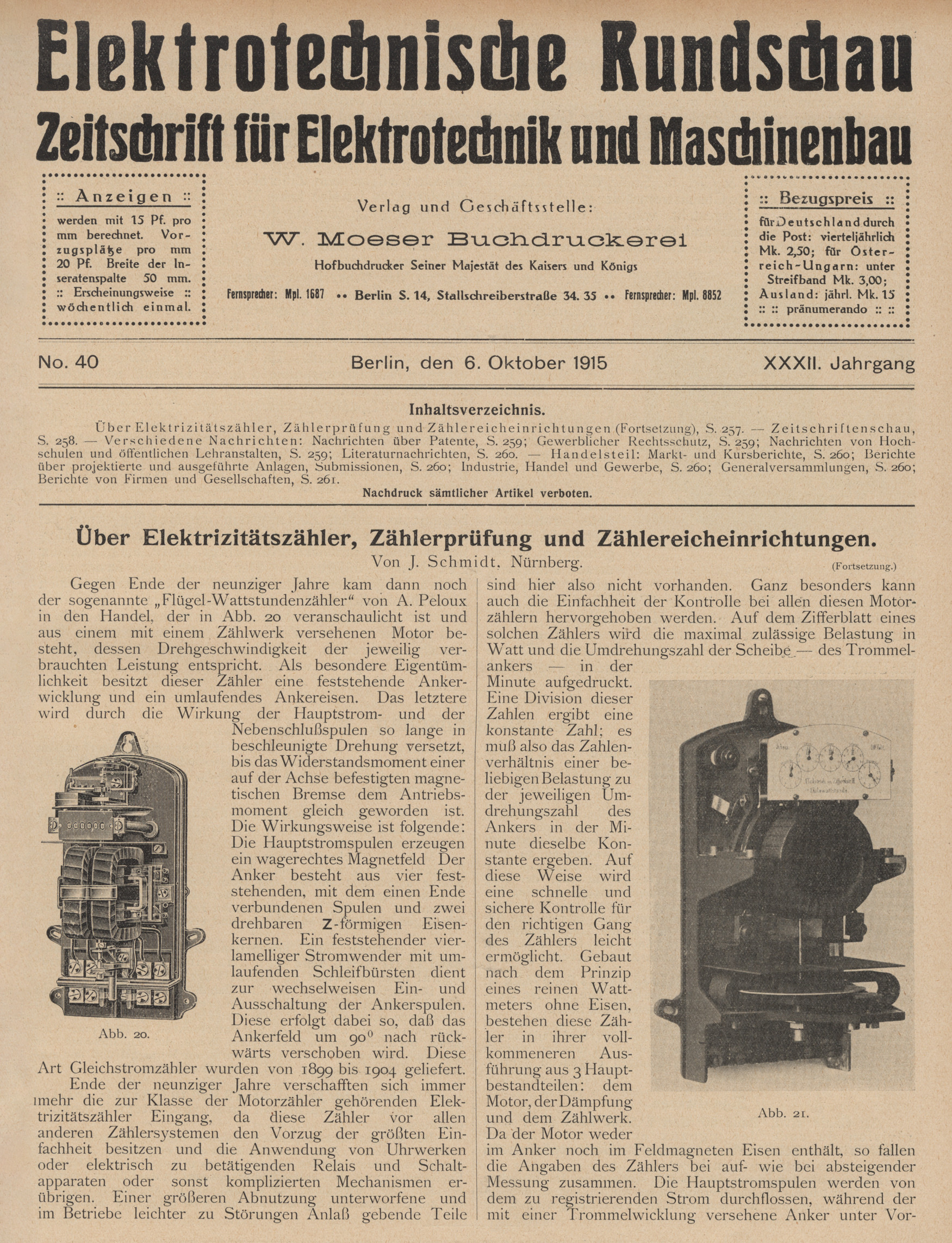 Elektrotechnische Rundschau : Zeitschrift für Elektrotechnik und Maschinenbau + Polytechnische Rundschau, No. 40, XXXII. Jahrgang