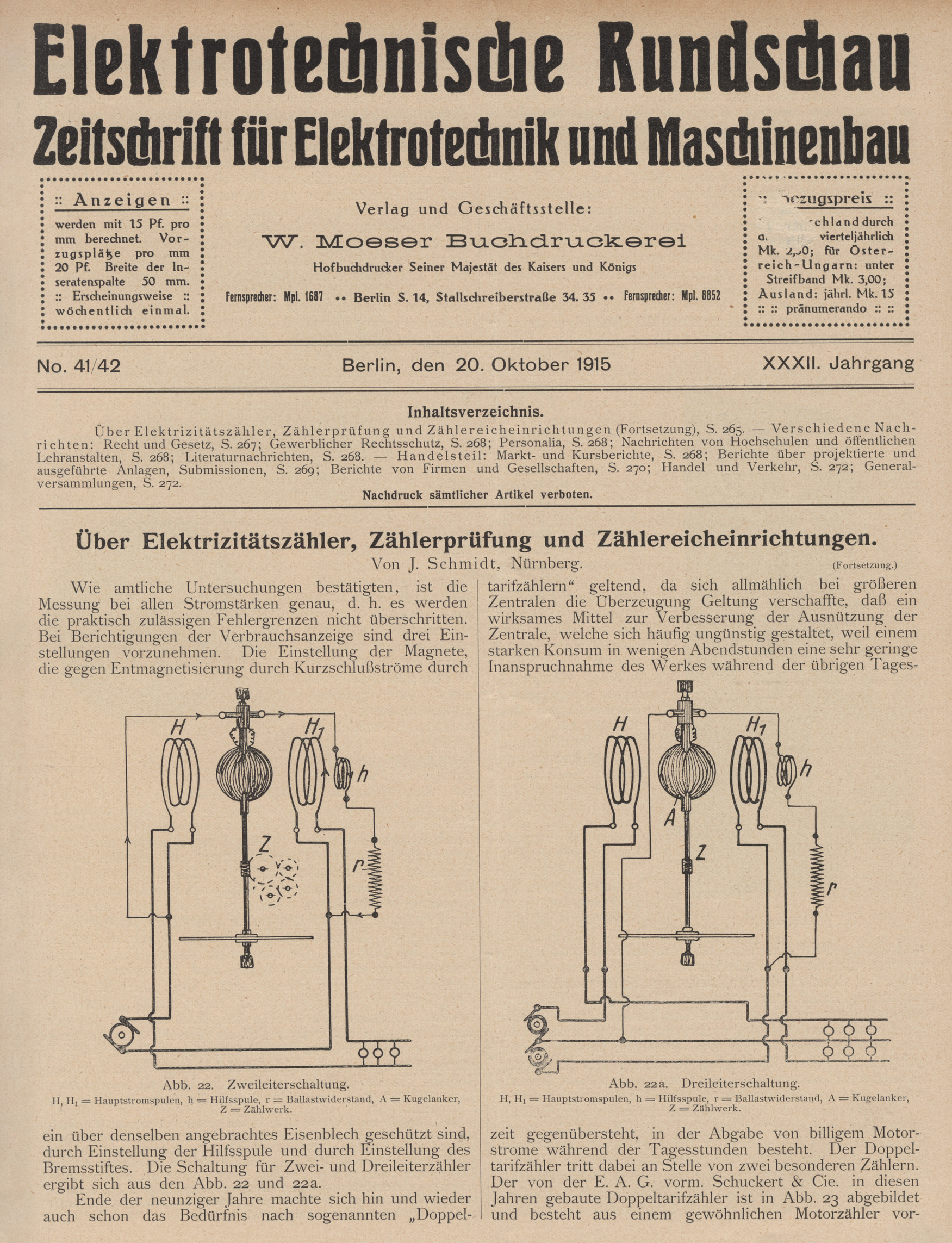Elektrotechnische Rundschau : Zeitschrift für Elektrotechnik und Maschinenbau + Polytechnische Rundschau, No. 41/42, XXXII. Jahrgang