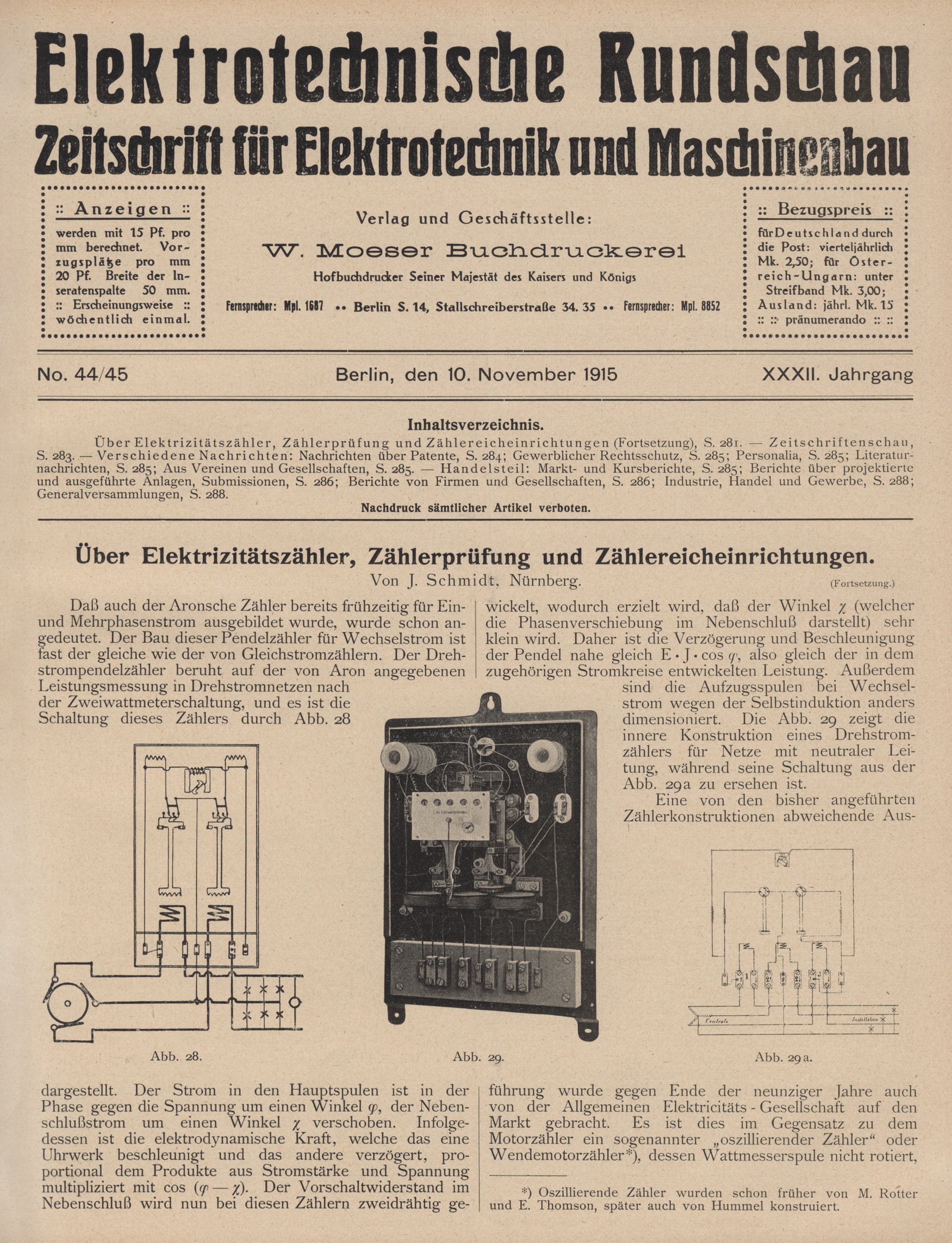 Elektrotechnische Rundschau : Zeitschrift für Elektrotechnik und Maschinenbau + Polytechnische Rundschau, No. 44/45, XXXII. Jahrgang