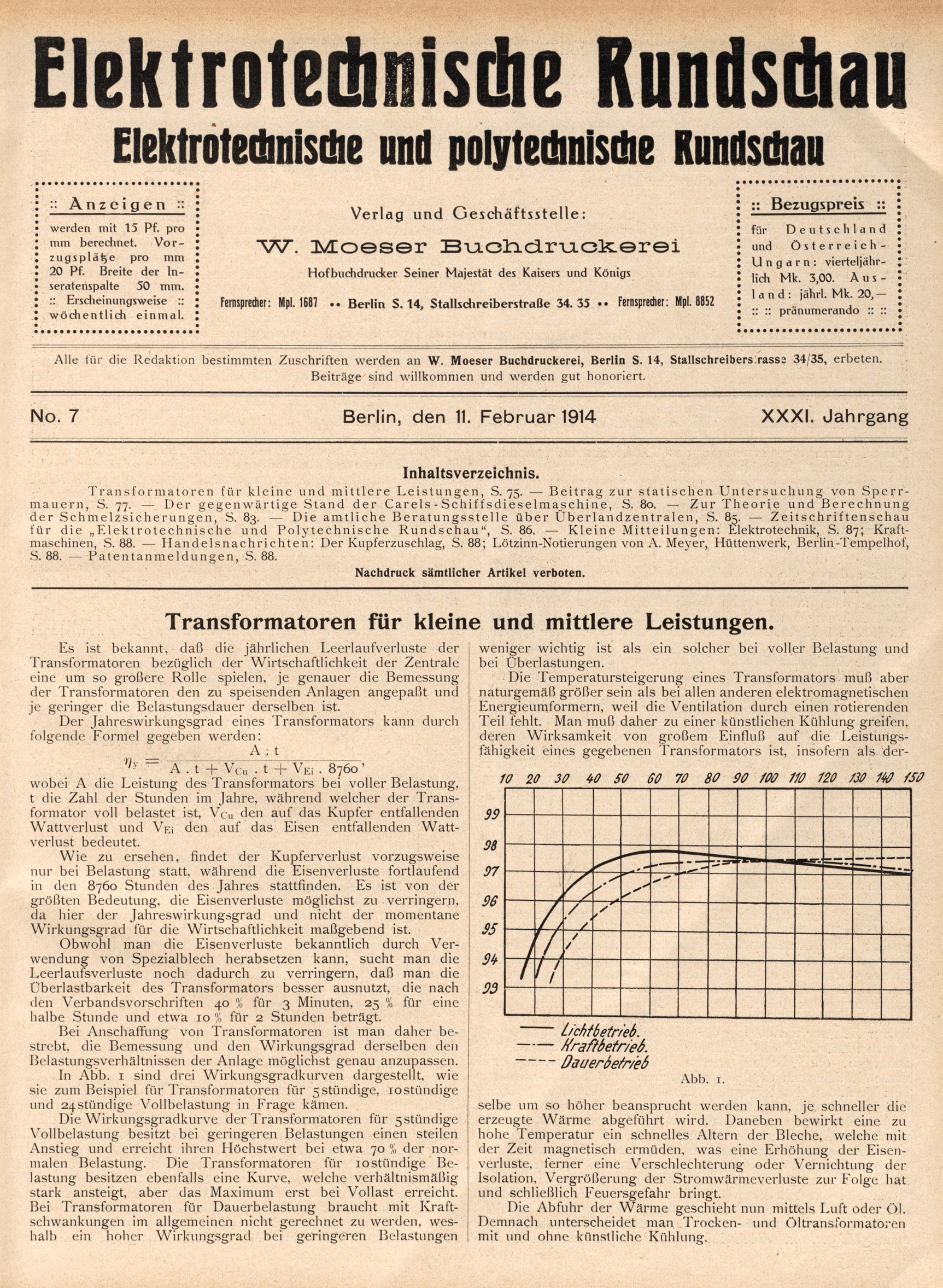 Elektrotechnische Rundschau : Elektrotechnische und polytechnische Rundschau, No. 7, XXXI. Jahrgang