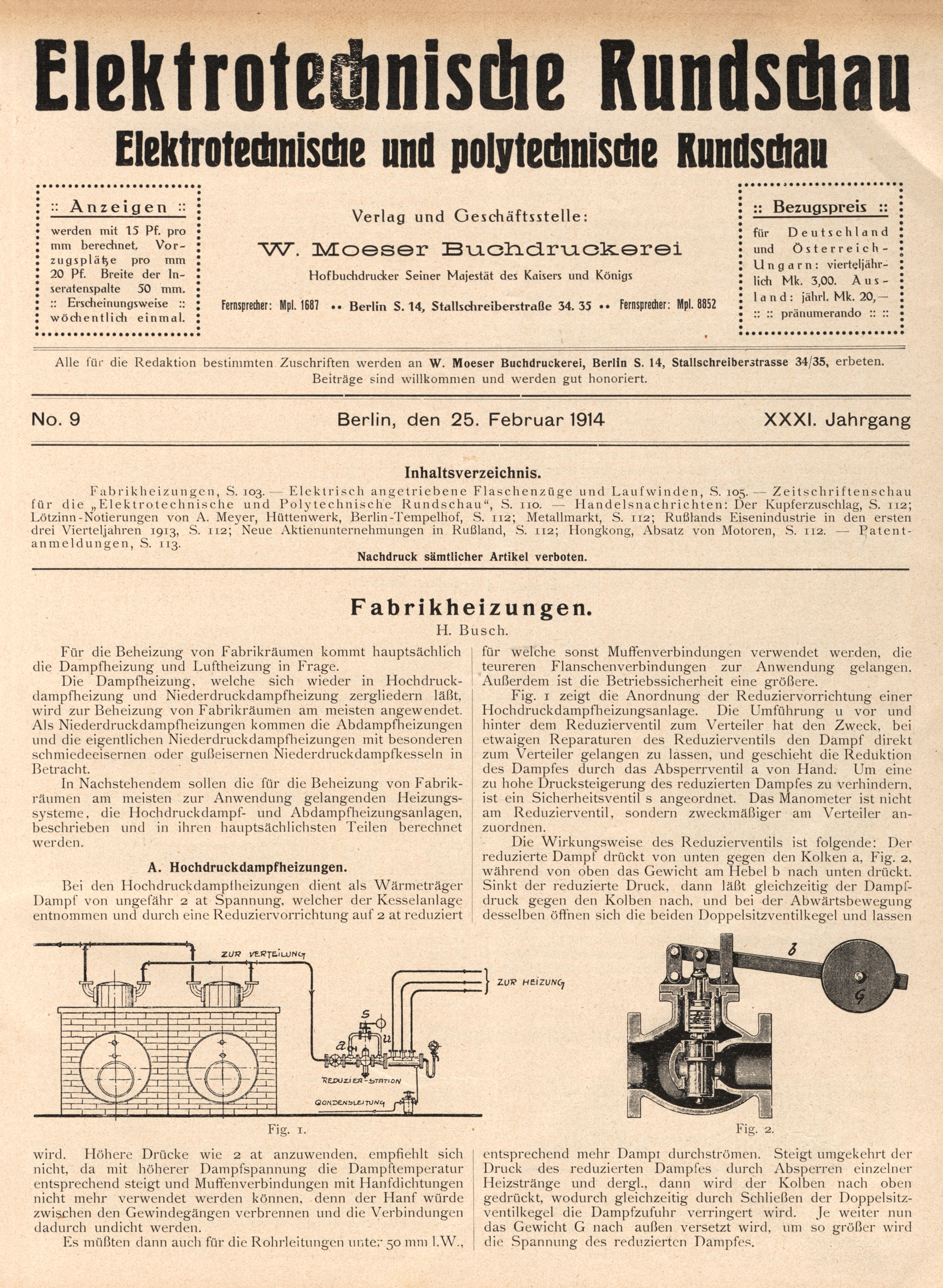 Elektrotechnische Rundschau : Elektrotechnische und polytechnische Rundschau, No. 9, XXXI. Jahrgang