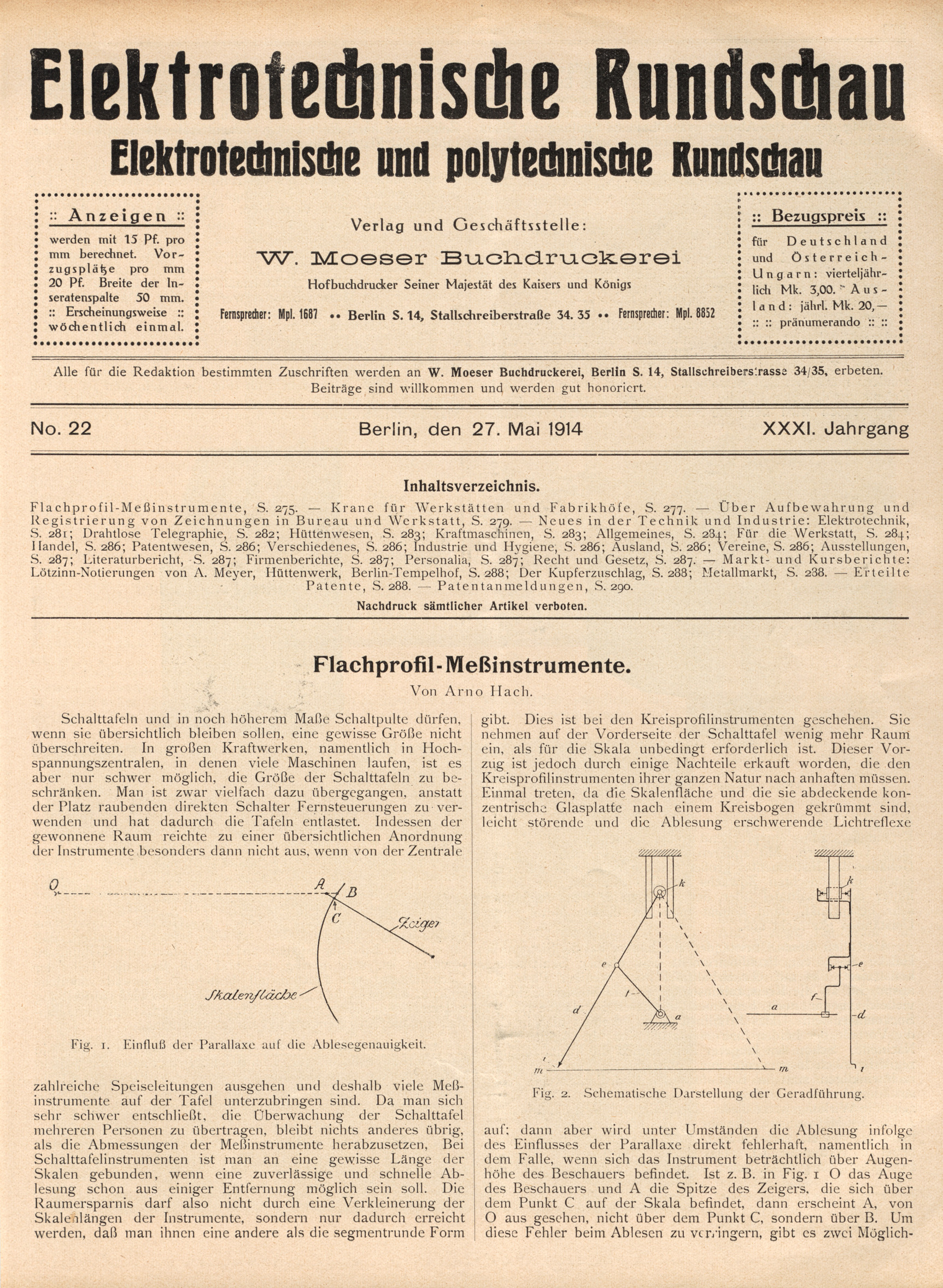 Elektrotechnische Rundschau : Elektrotechnische und polytechnische Rundschau, No. 22, XXXI. Jahrgang