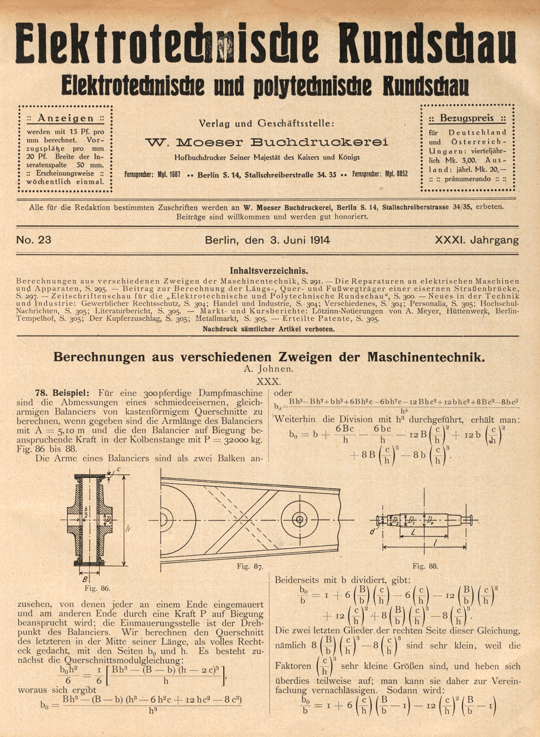 Elektrotechnische Rundschau : Elektrotechnische und polytechnische Rundschau, No. 23, XXXI. Jahrgang