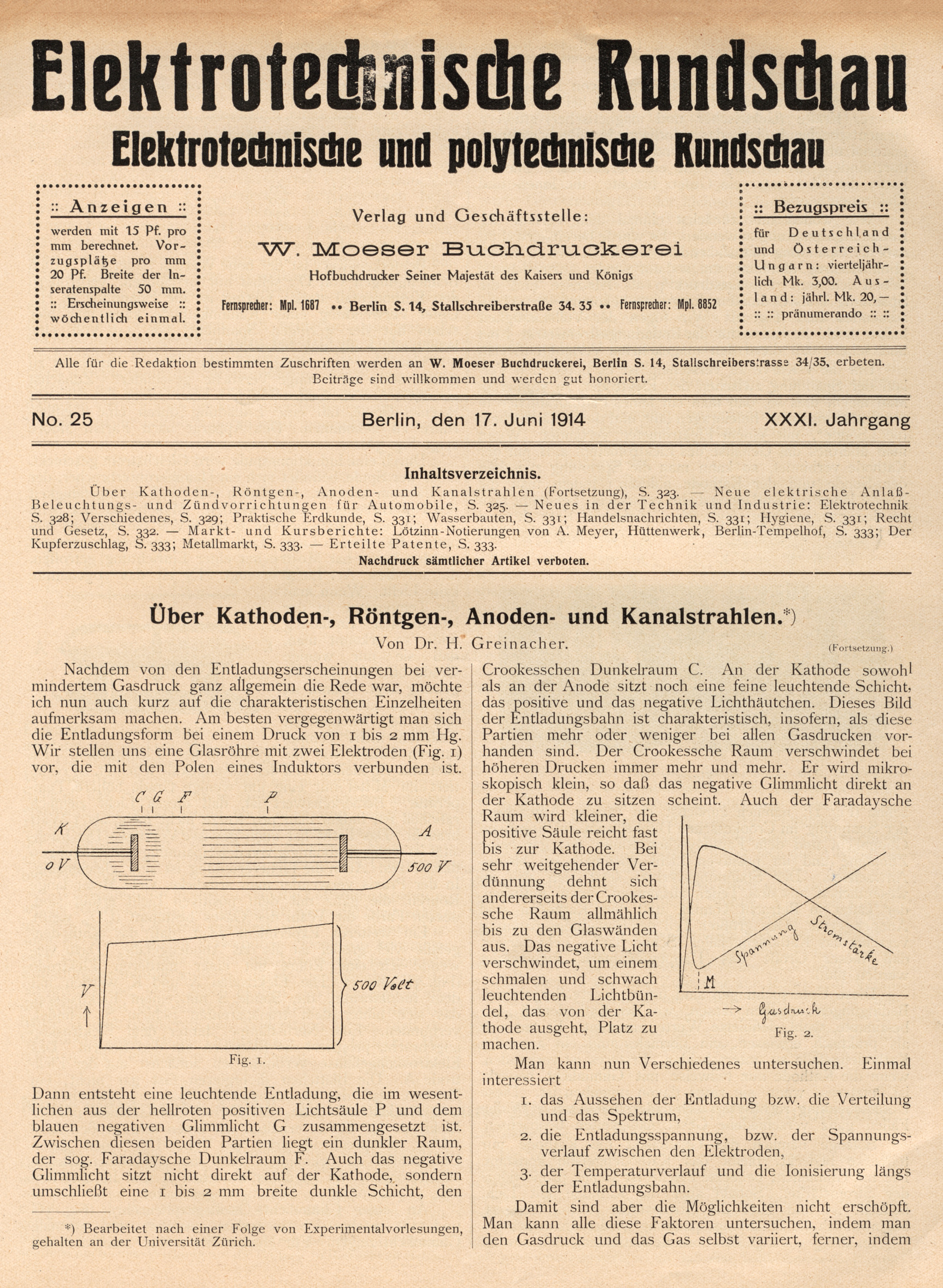 Elektrotechnische Rundschau : Elektrotechnische und polytechnische Rundschau, No. 25, XXXI. Jahrgang