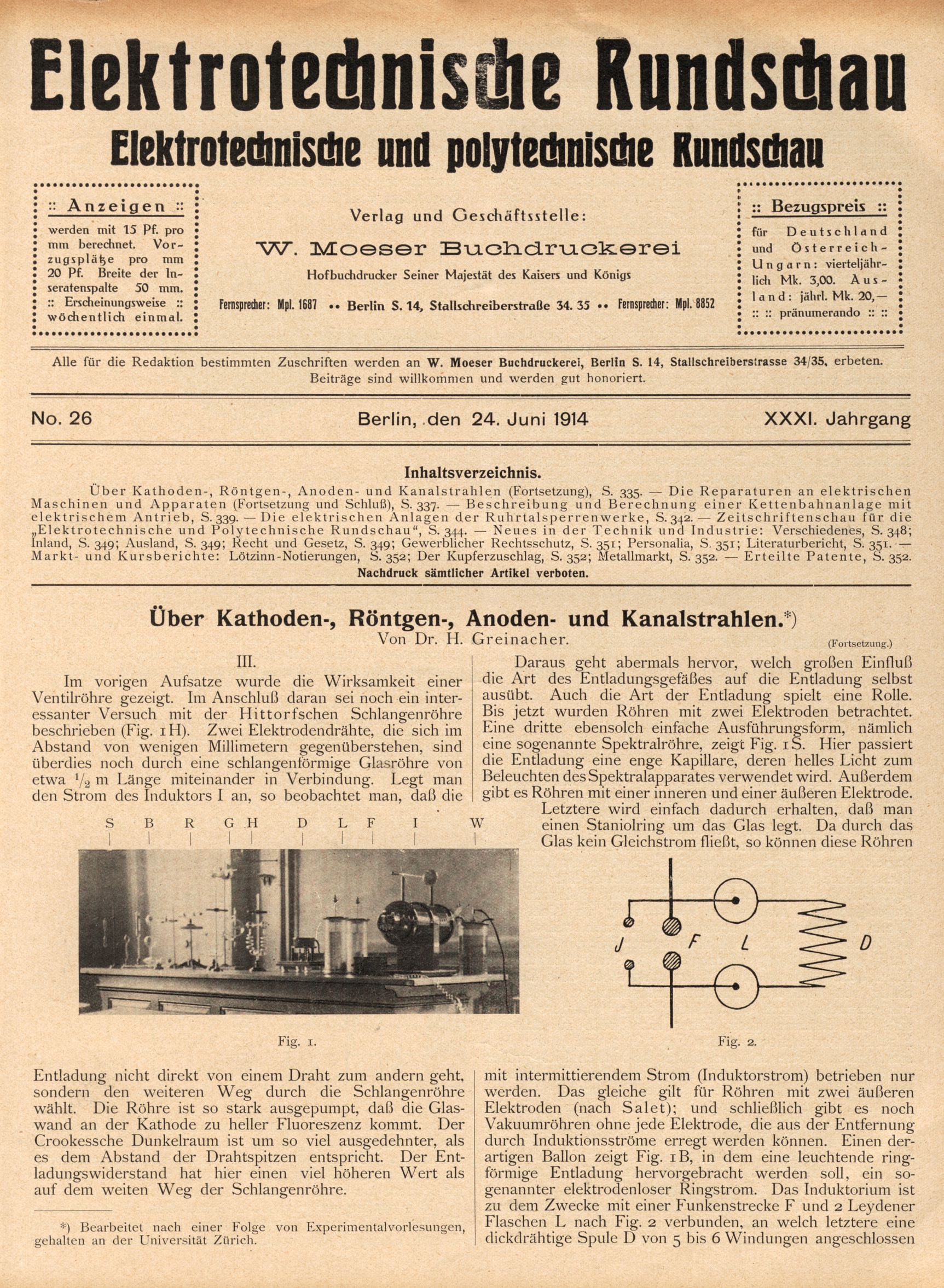 Elektrotechnische Rundschau : Elektrotechnische und polytechnische Rundschau, No. 26, XXXI. Jahrgang