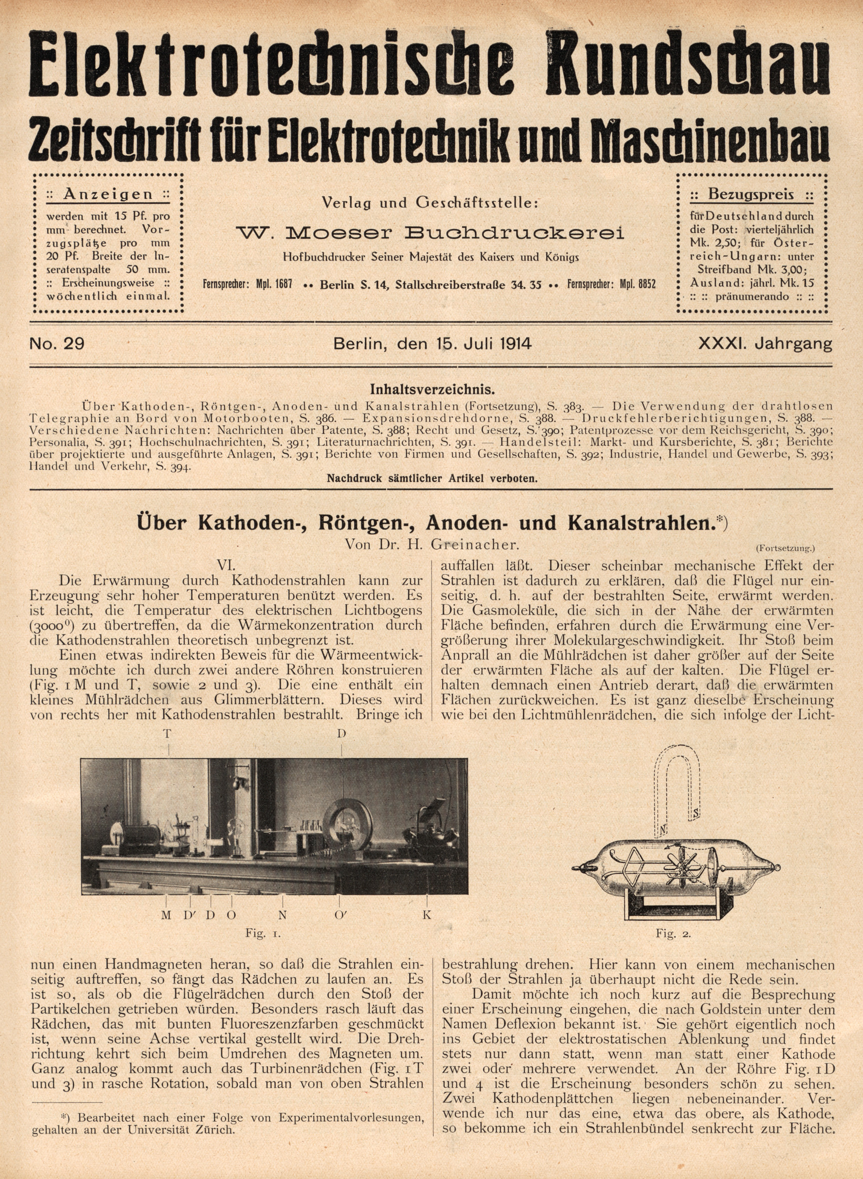 Elektrotechnische Rundschau : Zeitschrift für Elektrotechnik und Maschinenbau + Polytechnische Rundschau, No. 29, XXXI. Jahrgang