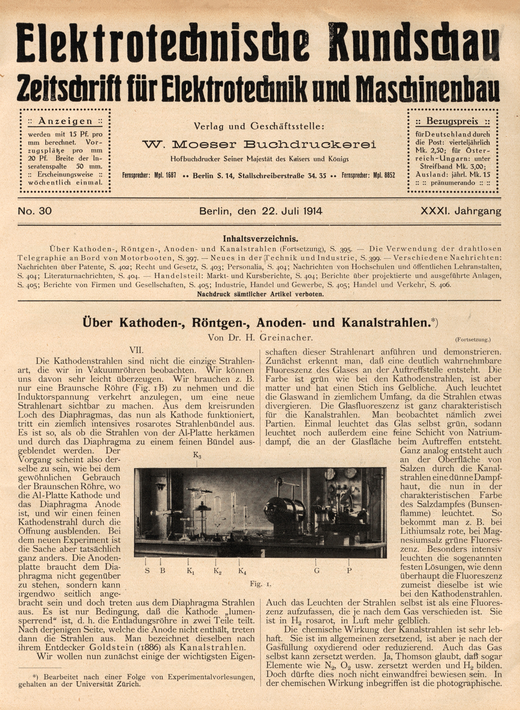 Elektrotechnische Rundschau : : Zeitschrift für Elektrotechnik und Maschinenbau + Polytechnische Rundschau, No. 30, XXXI. Jahrgang