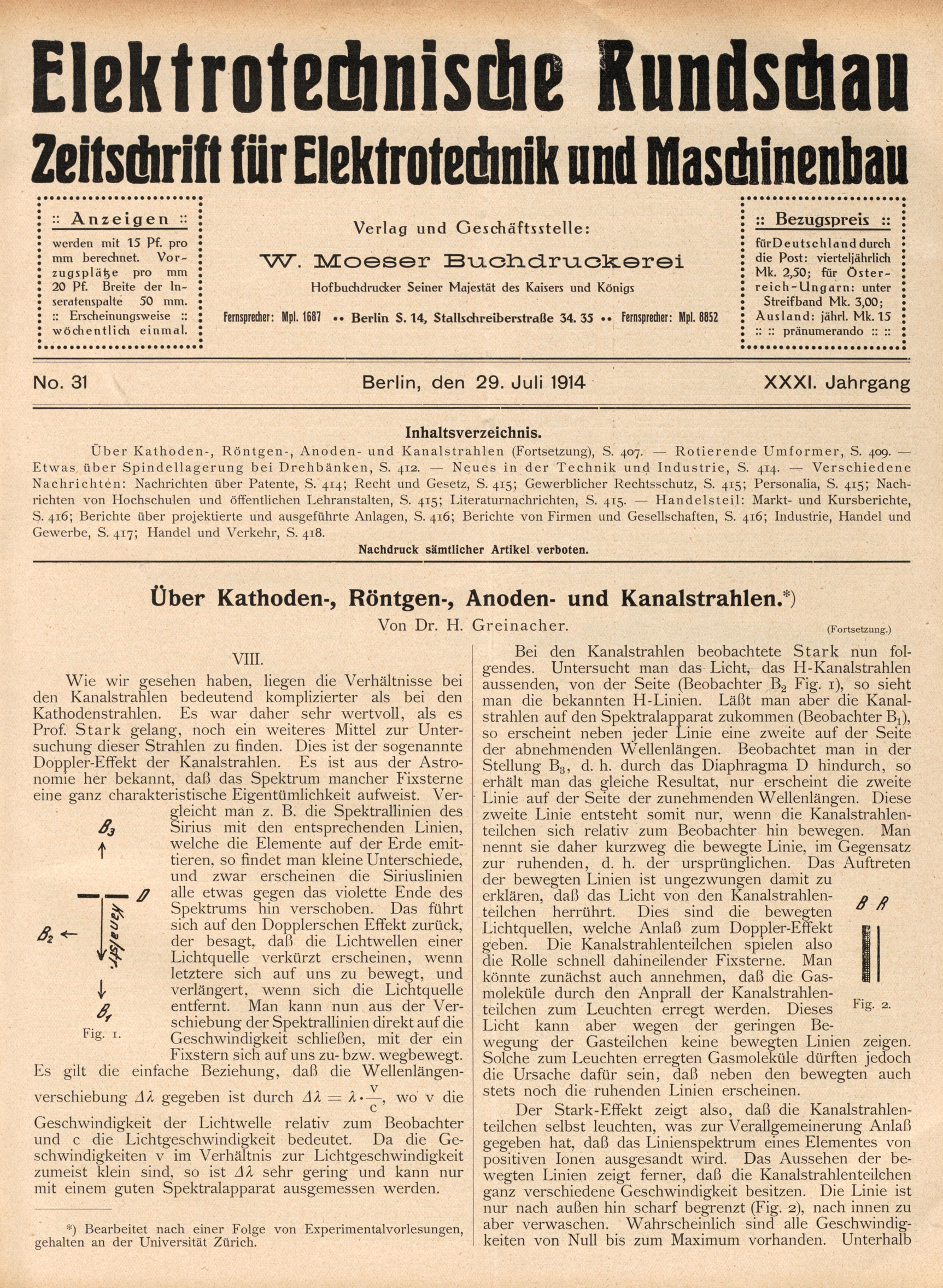 Elektrotechnische Rundschau : Zeitschrift für Elektrotechnik und Maschinenbau + Polytechnische Rundschau,No. 31, XXXI. Jahrgang