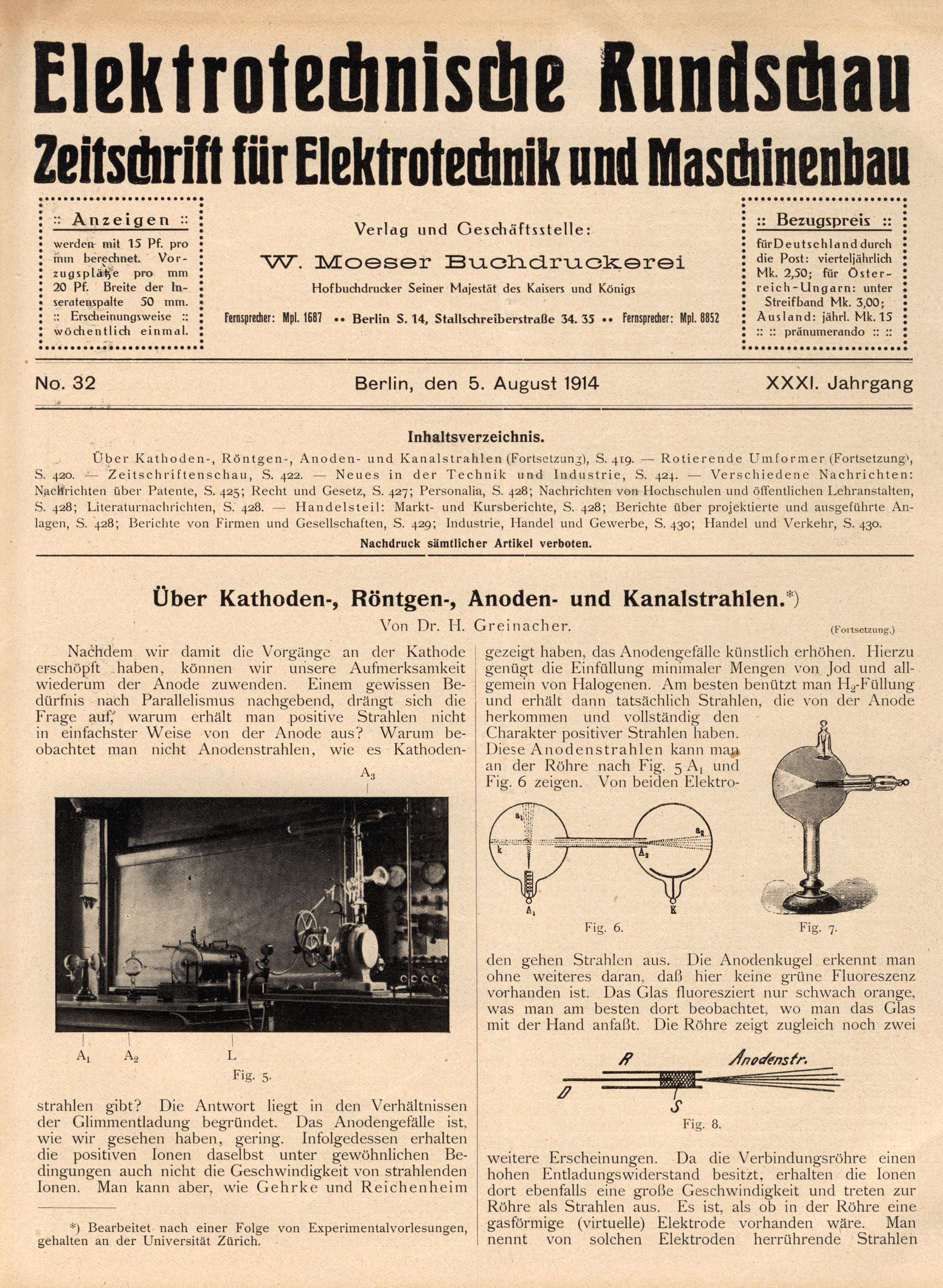 Elektrotechnische Rundschau : Zeitschrift für Elektrotechnik und Maschinenbau + Polytechnische Rundschau, No. 32, XXXI. Jahrgang