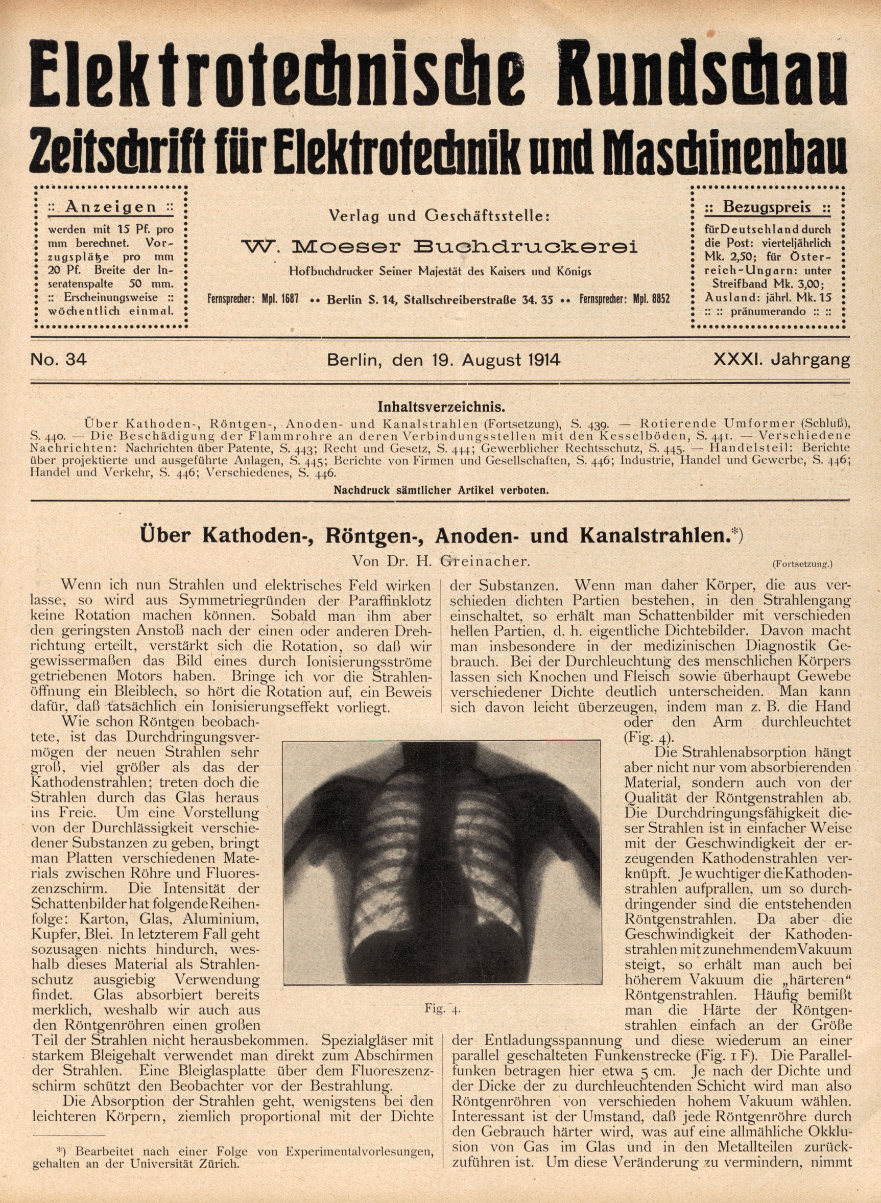 Elektrotechnische Rundschau : Zeitschrift für Elektrotechnik und Maschinenbau + Polytechnische Rundschau, No. 34, XXXI. Jahrgang