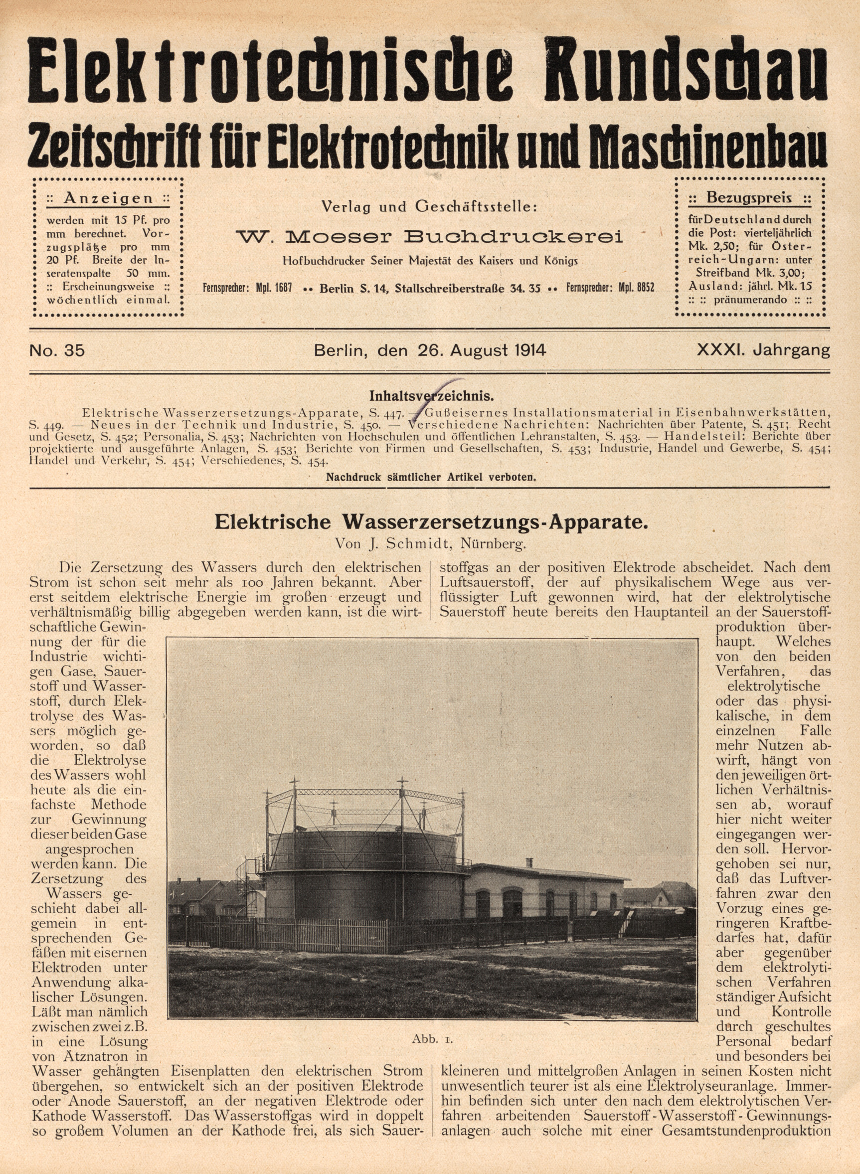 Elektrotechnische Rundschau : Zeitschrift für Elektrotechnik und Maschinenbau + Polytechnische Rundschau, No. 35, XXXI. Jahrgang