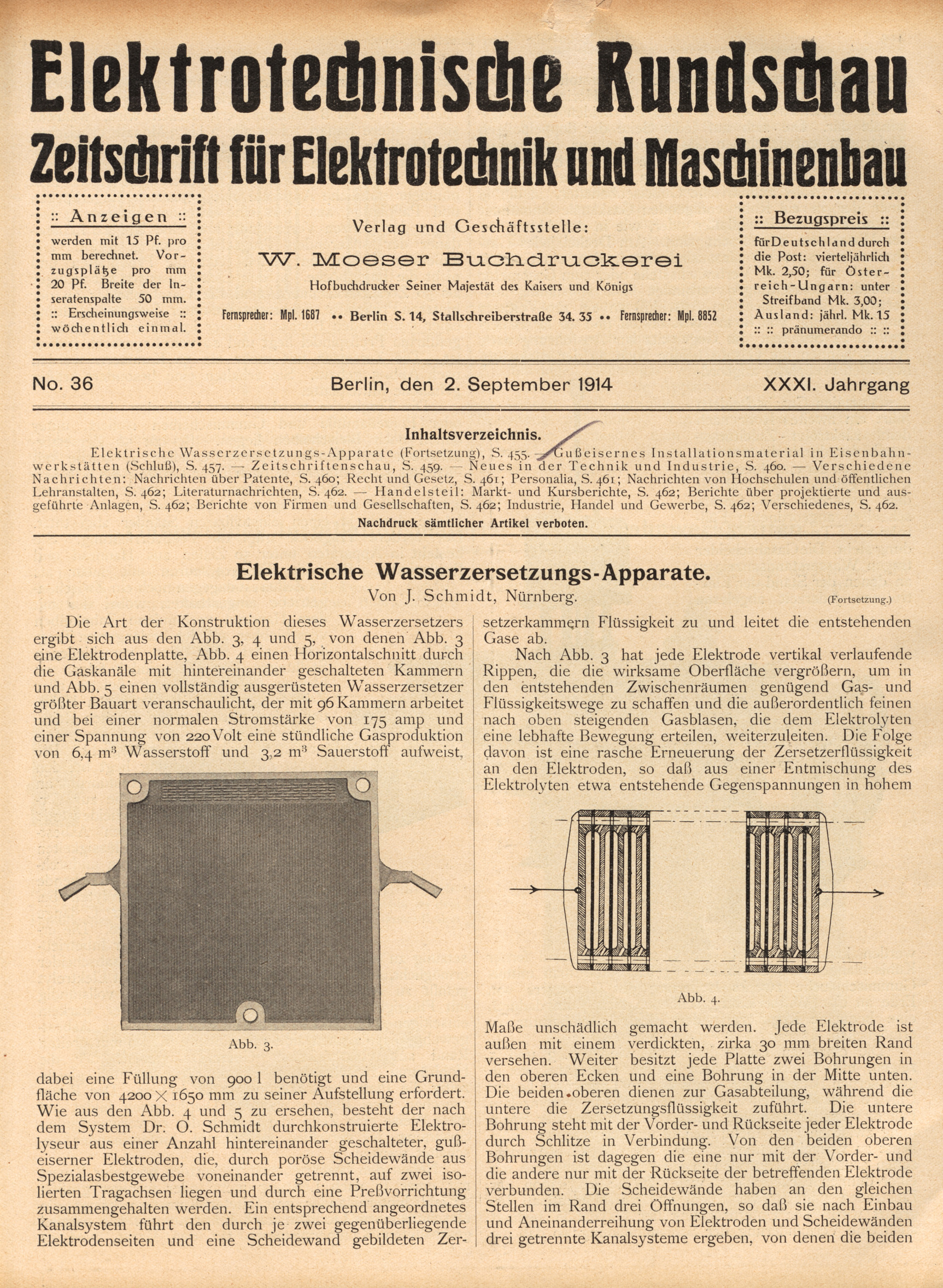 Elektrotechnische Rundschau : Zeitschrift für Elektrotechnik und Maschinenbau + Polytechnische Rundschau, No. 36, XXXI. Jahrgang