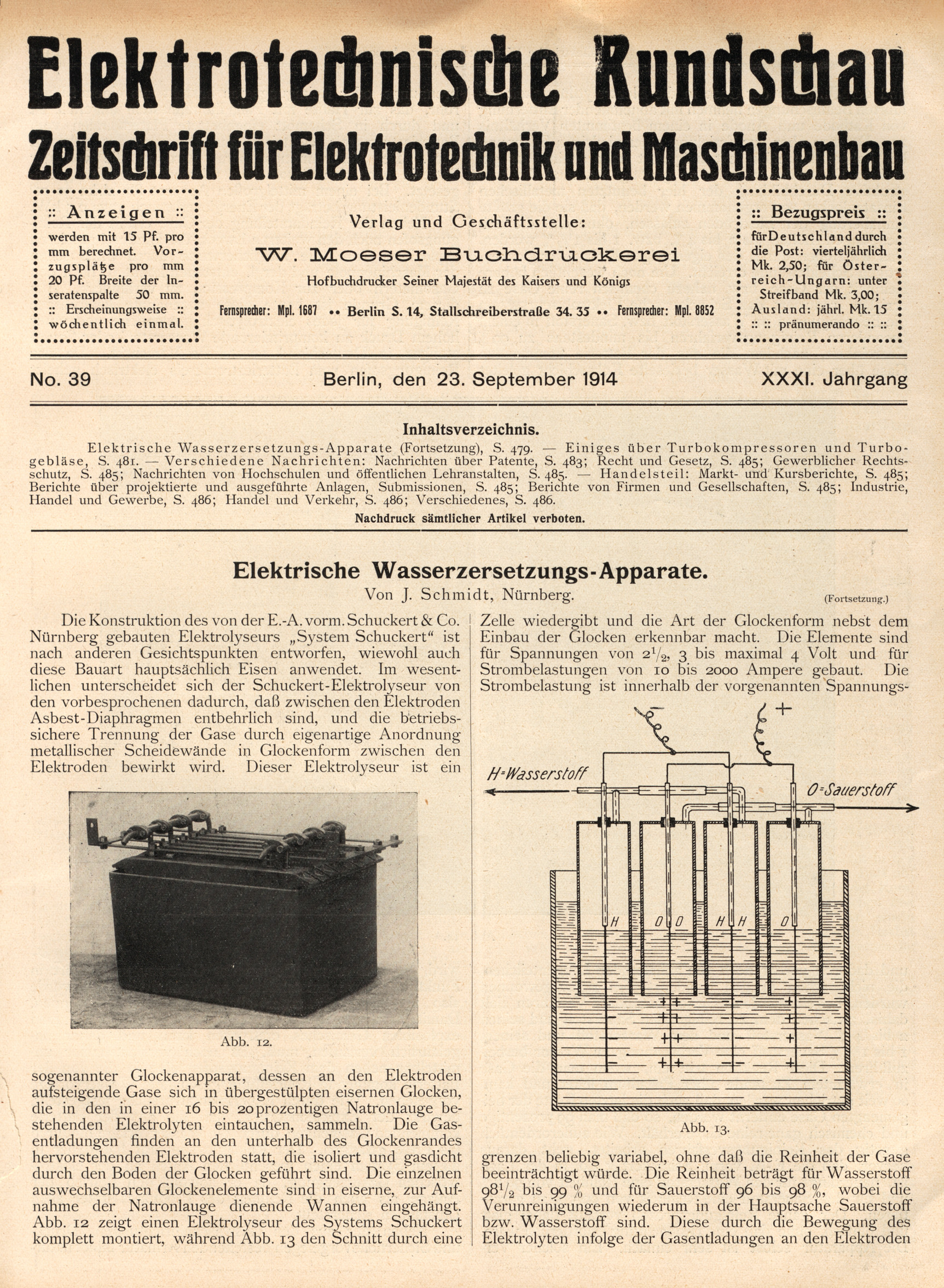 Elektrotechnische Rundschau : Zeitschrift für Elektrotechnik und Maschinenbau + Polytechnische Rundschau, No. 39, XXXI. Jahrgang