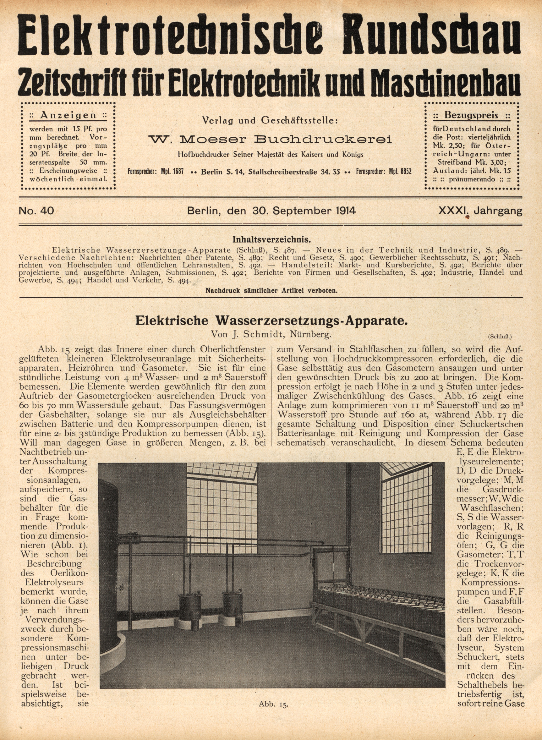 Elektrotechnische Rundschau : Zeitschrift für Elektrotechnik und Maschinenbau + Polytechnische Rundschau, No. 40, XXXI. Jahrgang