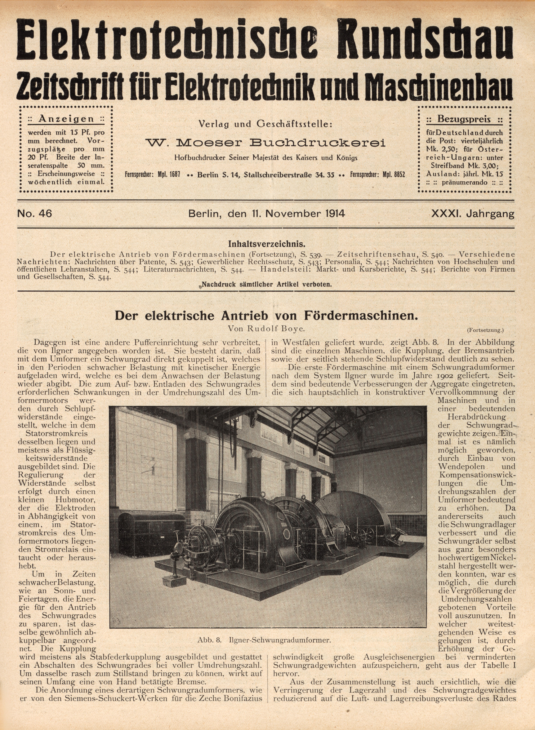 Elektrotechnische Rundschau : Zeitschrift für Elektrotechnik und Maschinenbau + Polytechnische Rundschau, No. 46, XXXI. Jahrgang