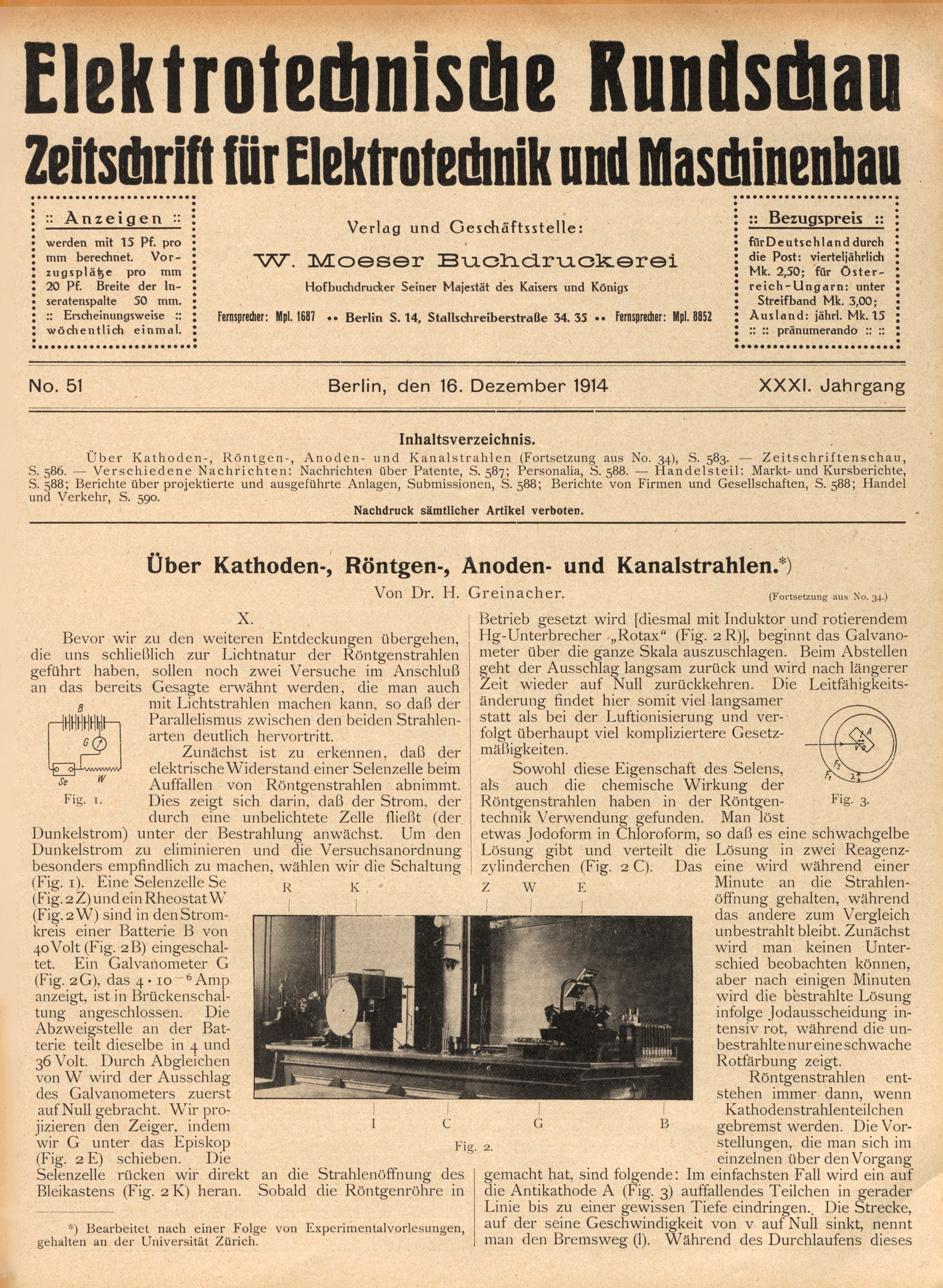 Elektrotechnische Rundschau : Zeitschrift für Elektrotechnik und Maschinenbau + Polytechnische Rundschau, No. 51, XXXI. Jahrgang