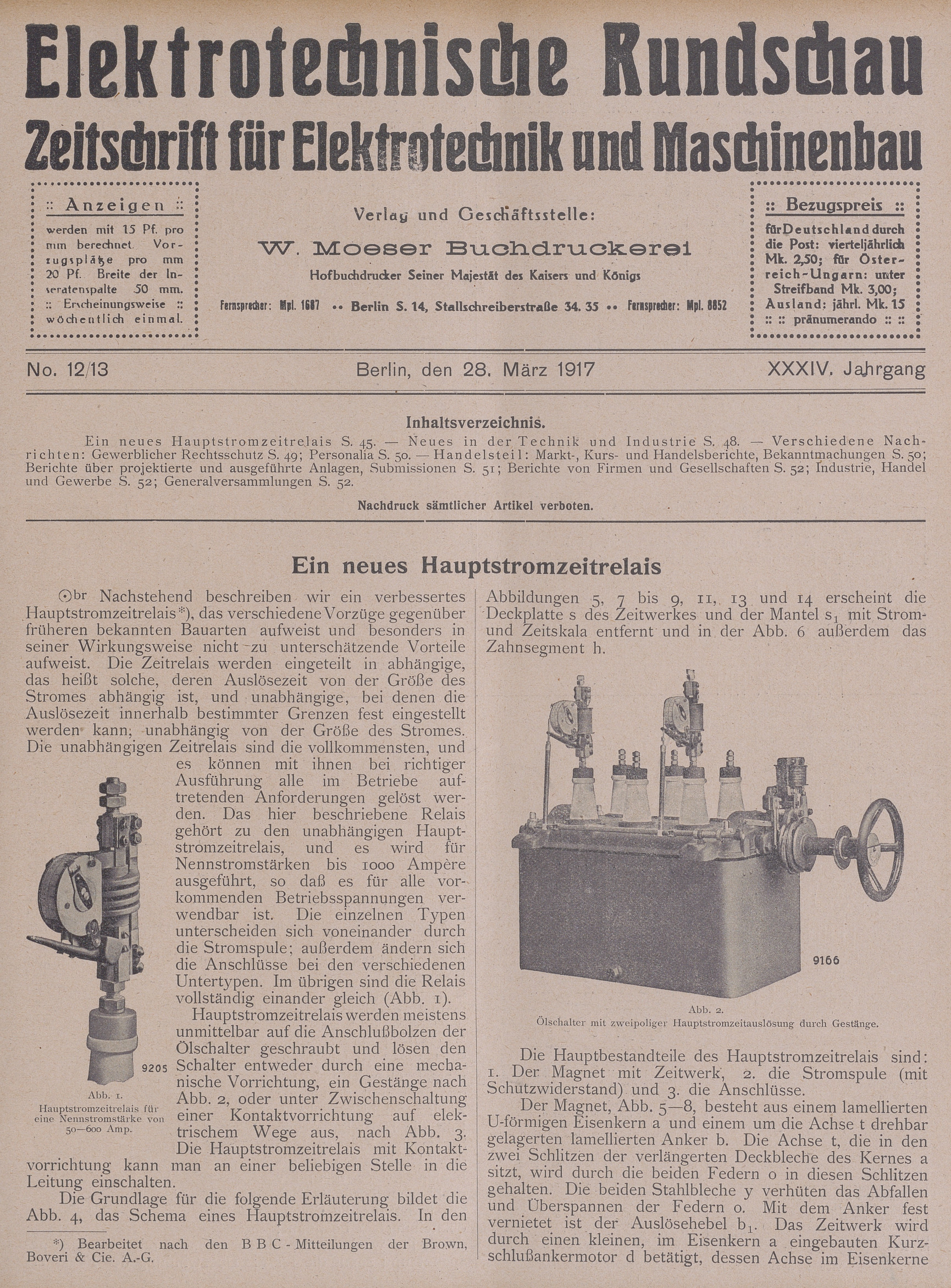 Elektrotechnische Rundschau : Zeitschrift für Elektrotechnik und Maschinenbau + Polytechnische Rundschau, No. 12/13, XXXIV. Jahrgang