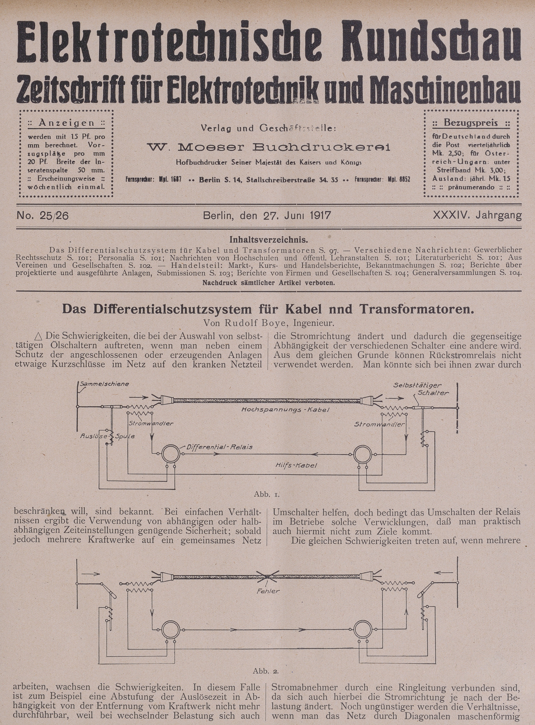 Elektrotechnische Rundschau : Zeitschrift für Elektrotechnik und Maschinenbau + Polytechnische Rundschau, No. 25/26, XXXIV. Jahrgang