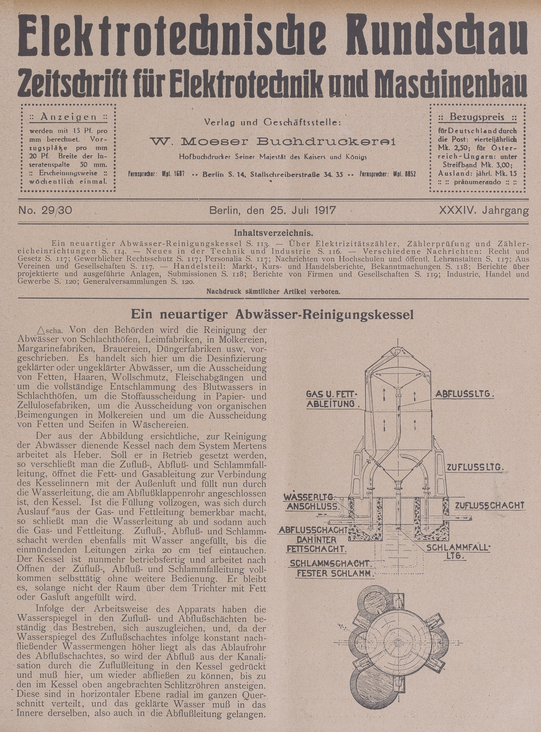 Elektrotechnische Rundschau : Zeitschrift für Elektrotechnik und Maschinenbau + Polytechnische Rundschau, No. 29/30, XXXIV. Jahrgang