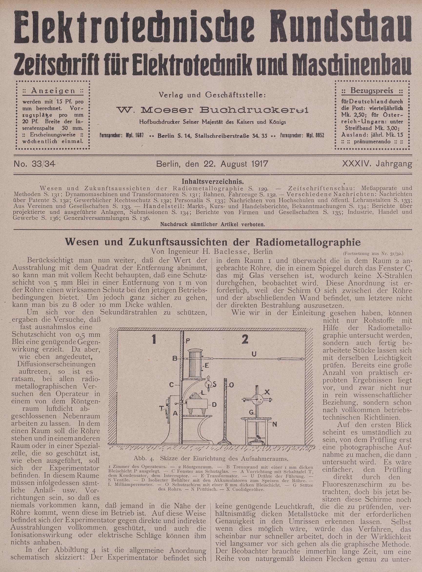 Elektrotechnische Rundschau : Zeitschrift für Elektrotechnik und Maschinenbau + Polytechnische Rundschau, No. 33/34, XXXIV. Jahrgang