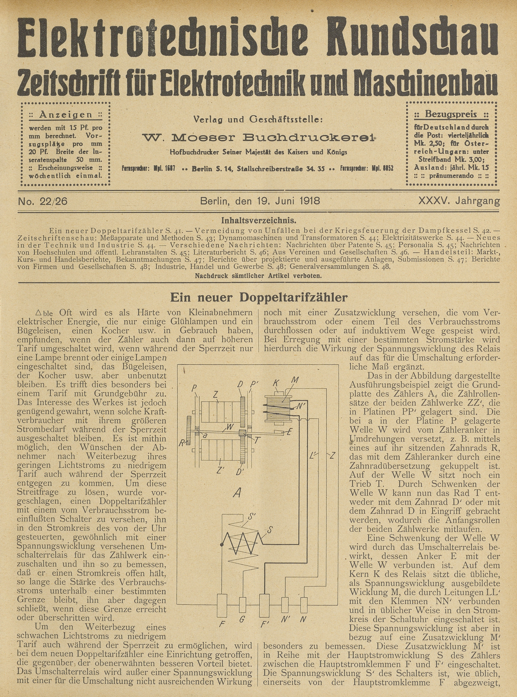 Elektrotechnische Rundschau : Zeitschrift für Elektrotechnik und Maschinenbau + Polytechnische Rundschau, No. 22/26, XXXV. Jahrgang