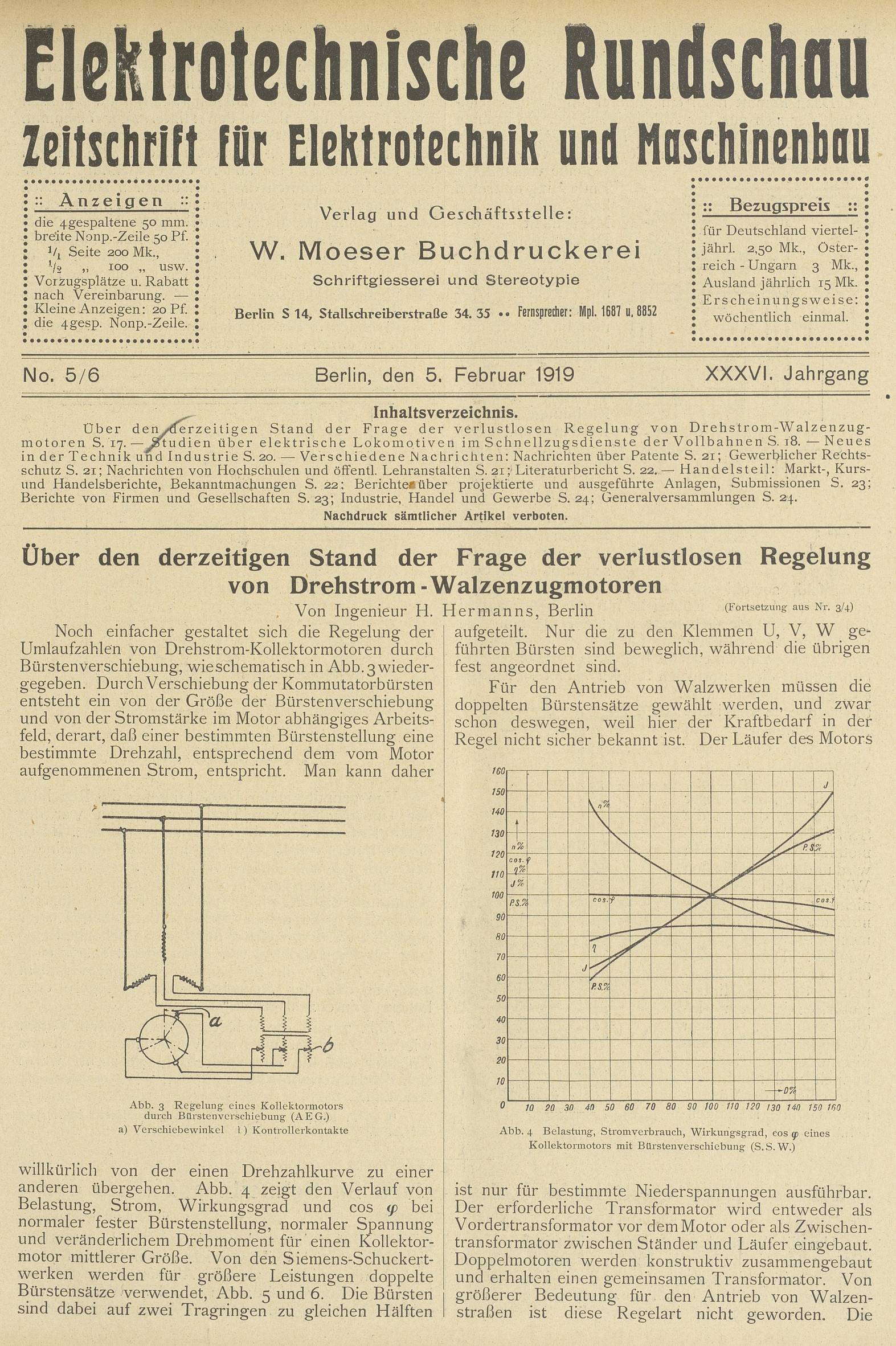 Elektrotechnische Rundschau : Zeitschrift für Elektrotechnik und Maschinenbau + Polytechnische Rundschau, No. 5/6, XXXVI. Jahrgang