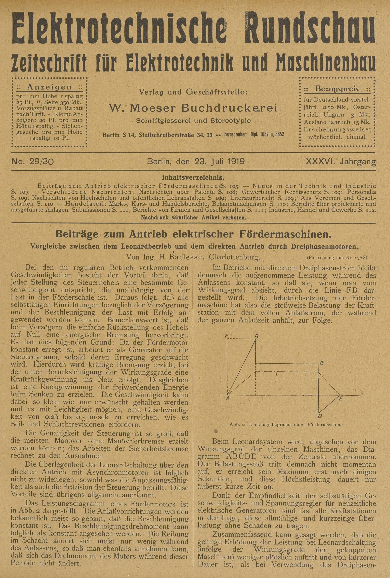 Elektrotechnische Rundschau : Zeitschrift für Elektrotechnik und Maschinenbau + Polytechnische Rundschau, No. 29/30, XXXVI. Jahrgang