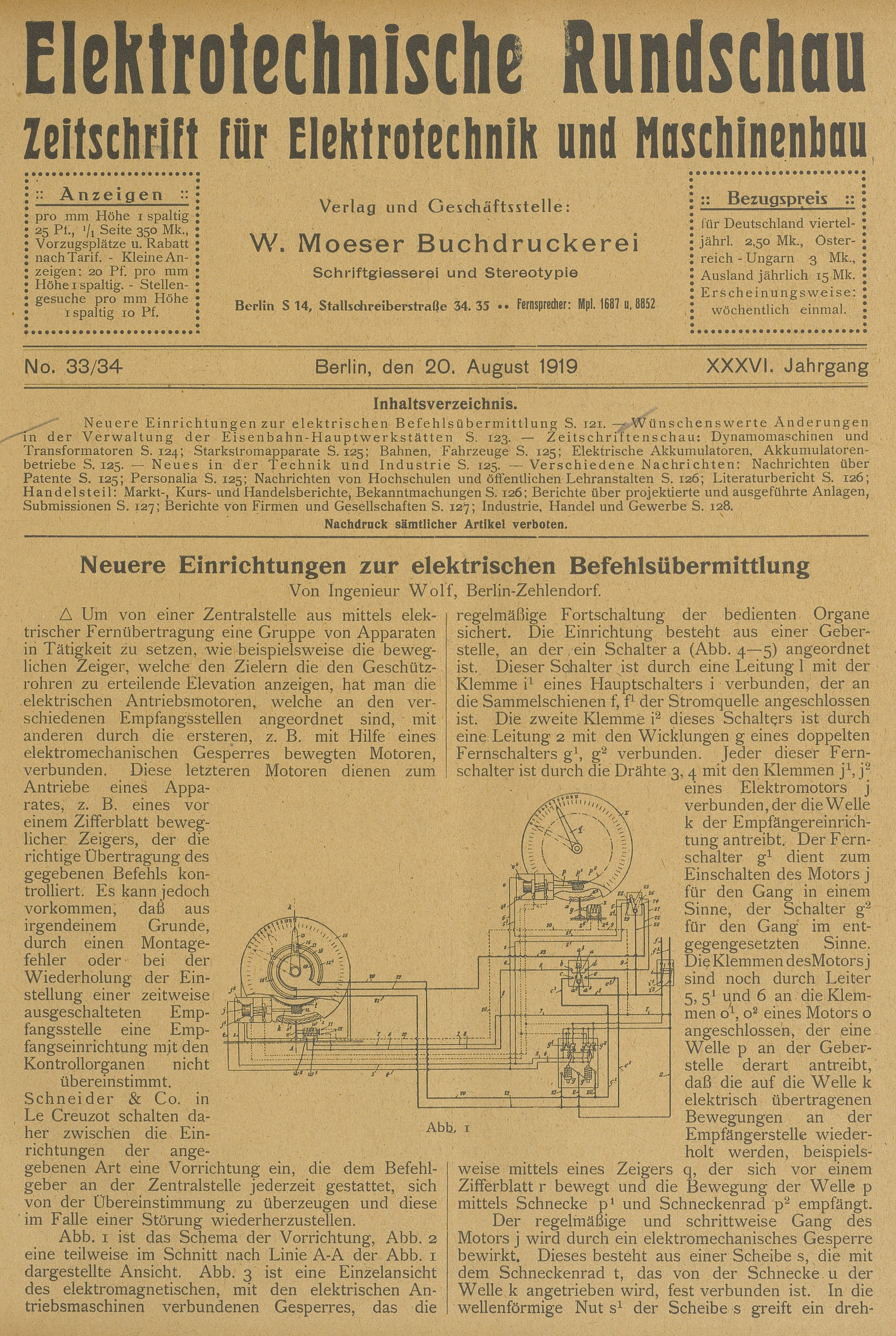 Elektrotechnische Rundschau : Zeitschrift für Elektrotechnik und Maschinenbau, No. 33/34, XXXVI. Jahrgang