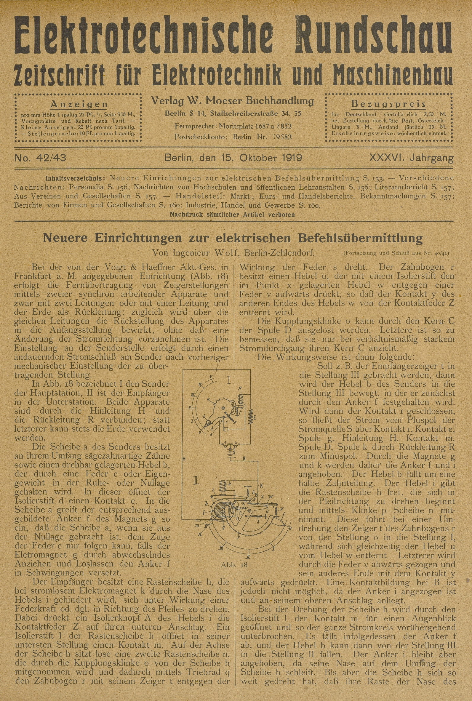 Elektrotechnische Rundschau : Zeitschrift für Elektrotechnik und Maschinenbau + Polytechnische Rundschau, No. 42/43, XXXVI. Jahrgang