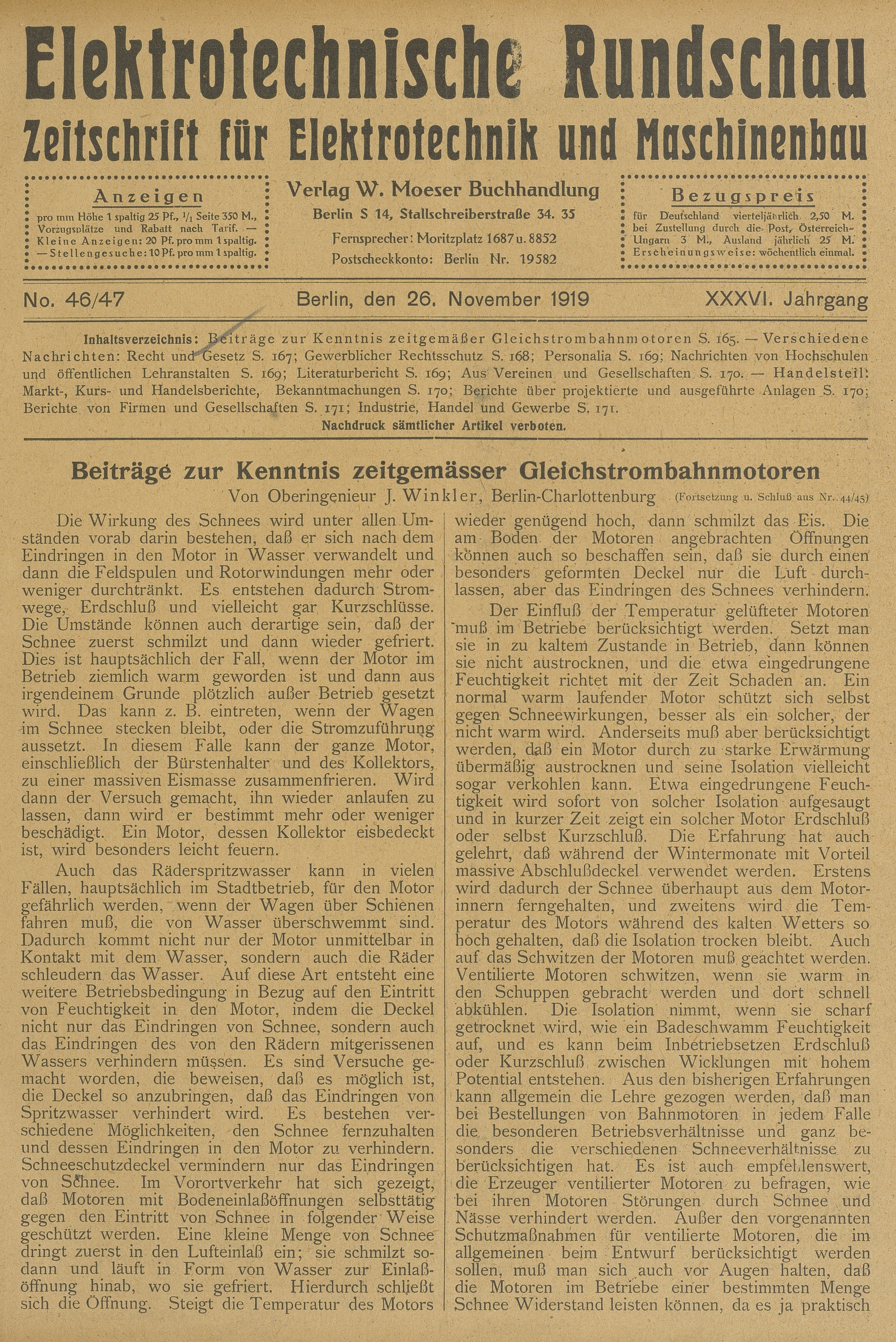 Elektrotechnische Rundschau : Zeitschrift für Elektrotechnik und Maschinenbau + Polytechnische Rundschau, No. 46/47, XXXVI. Jahrgang