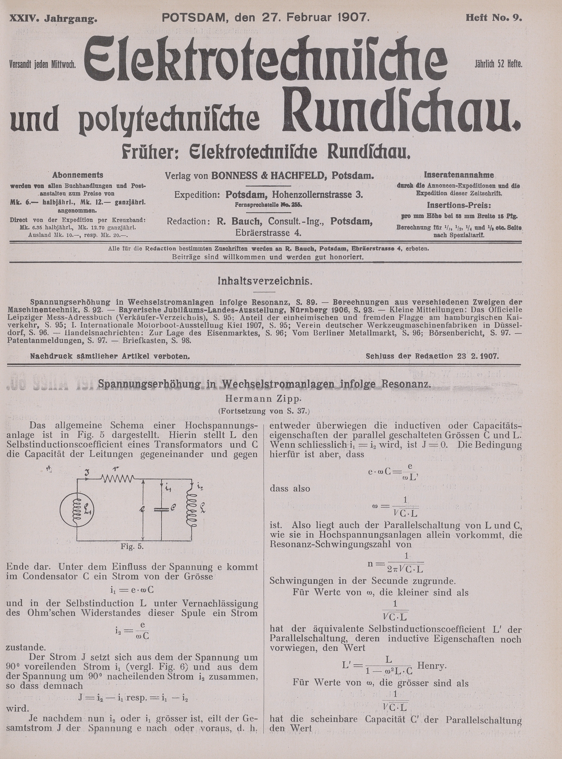 Elektrotechnische und polytechnische Rundschau, XXIV. Jahrgang, Heft No. 9