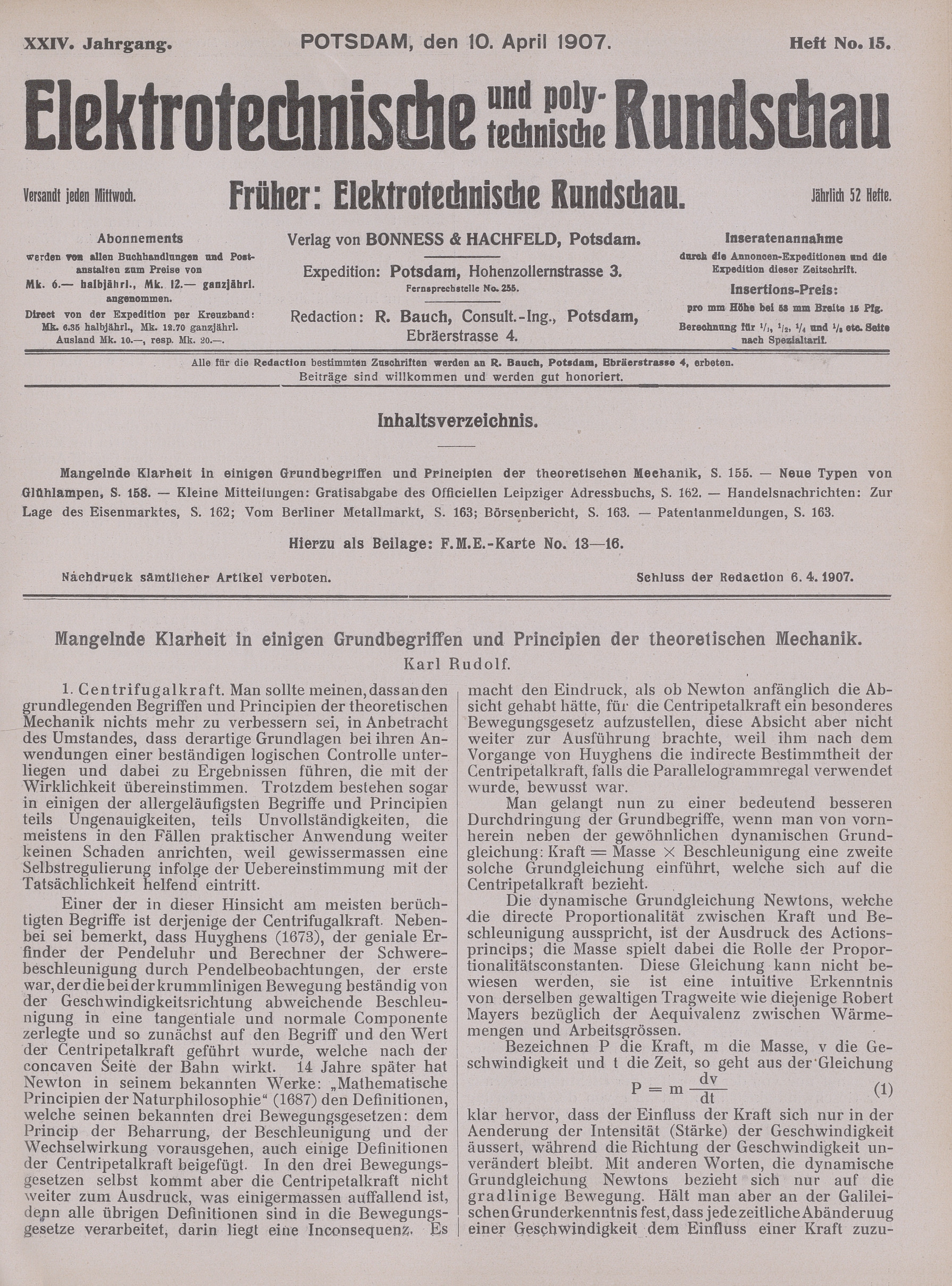 Elektrotechnische und polytechnische Rundschau, XXIV. Jahrgang, Heft No. 15