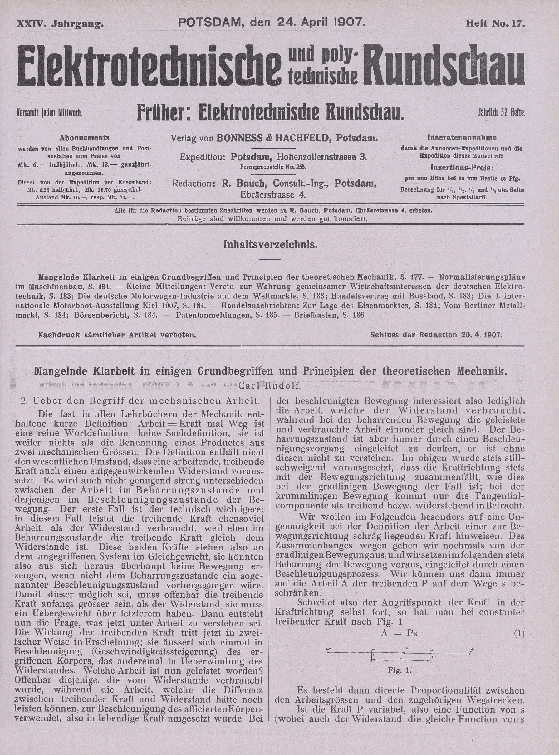 Elektrotechnische und polytechnische Rundschau, XXIV. Jahrgang, Heft No. 17